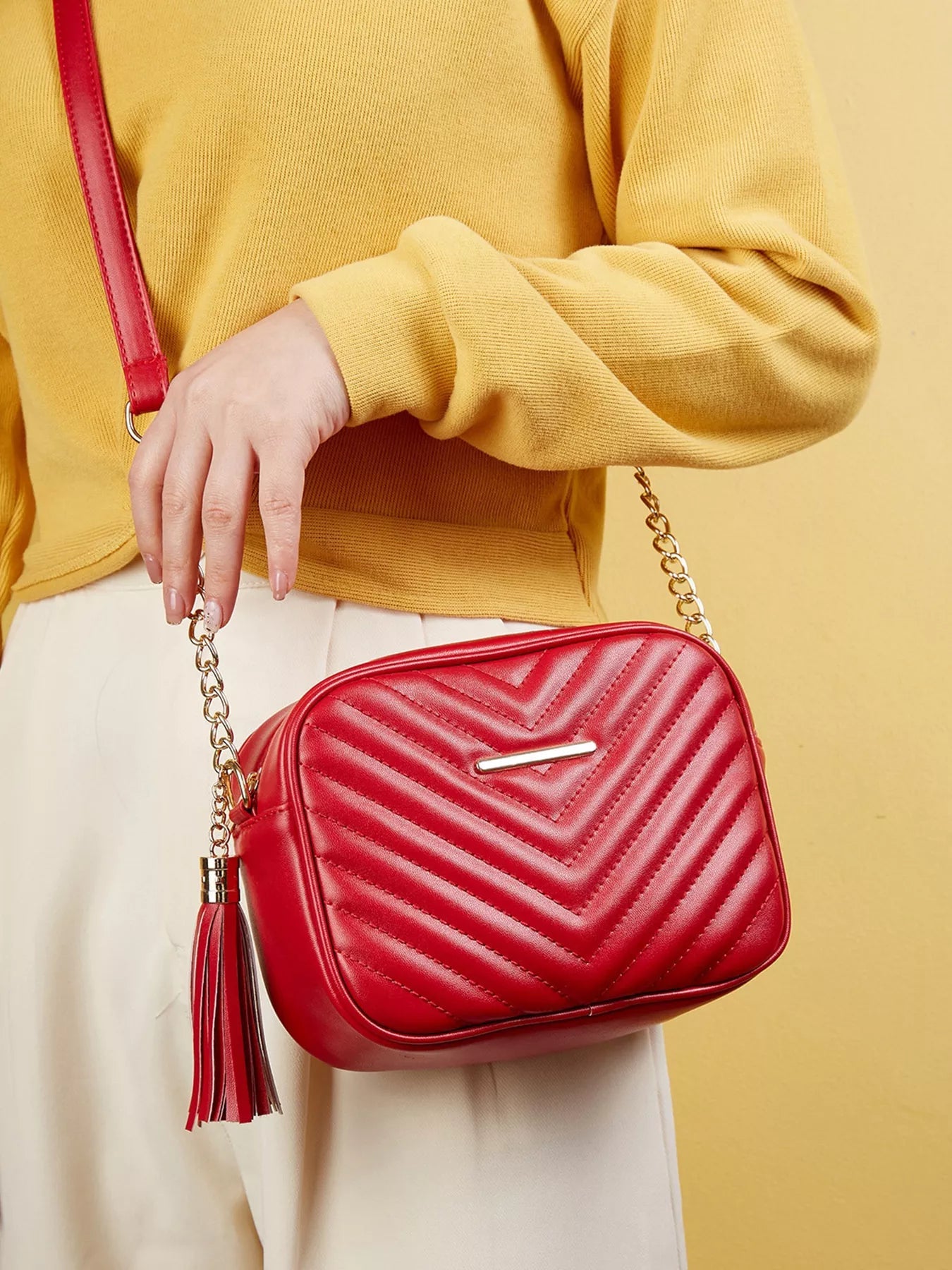 Quilted PU Leather Crossbody Bag with Tassel - Flip Flop Dynasty