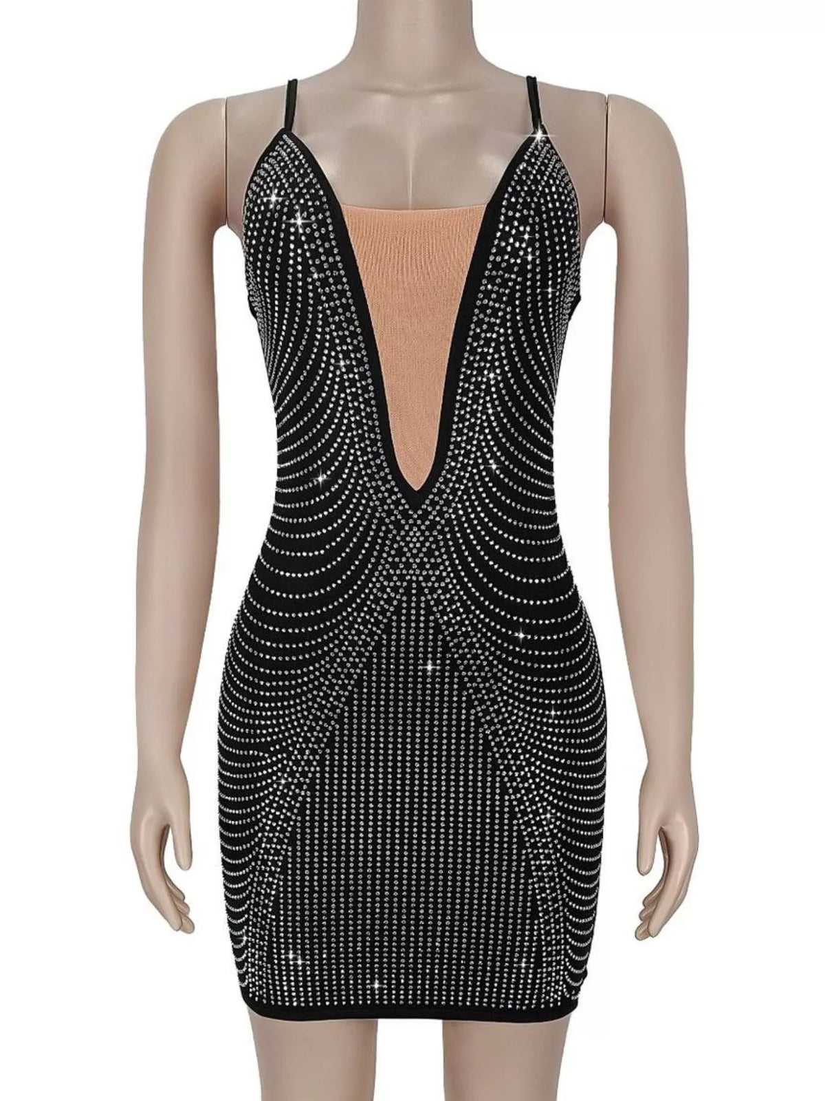 Rhinestone Spaghetti Strap Mini Dress - Flip Flop Dynasty