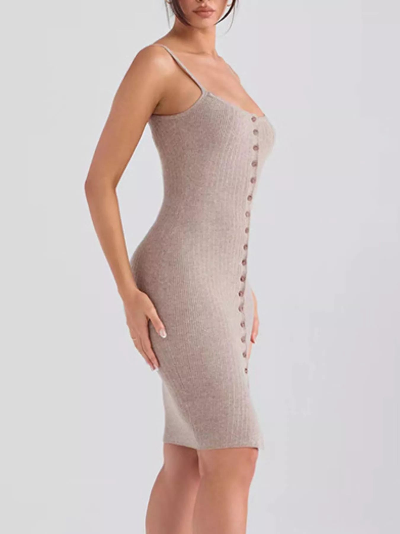 Ribbed Button - Front Bodycon Sweater Dress - Flip Flop Dynasty