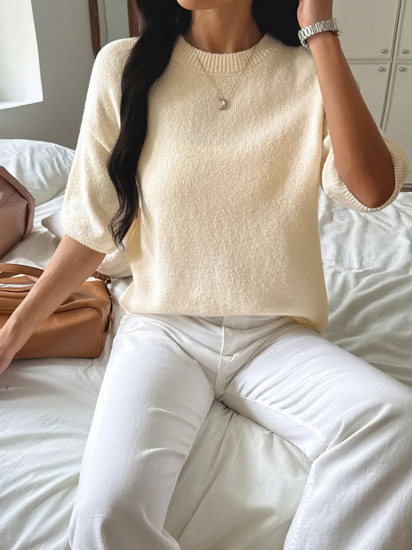 Ribbed Hem Round Neck Sweater - Flip Flop Dynasty