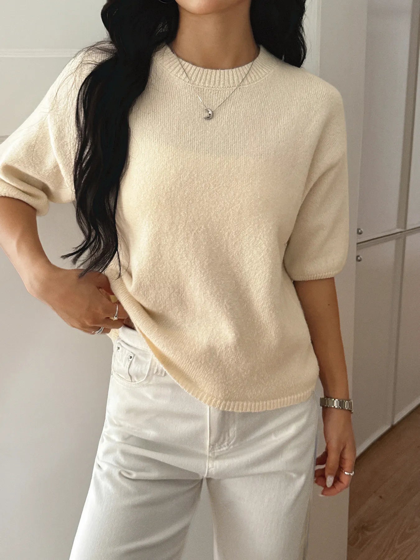 Ribbed Hem Round Neck Sweater - Flip Flop Dynasty