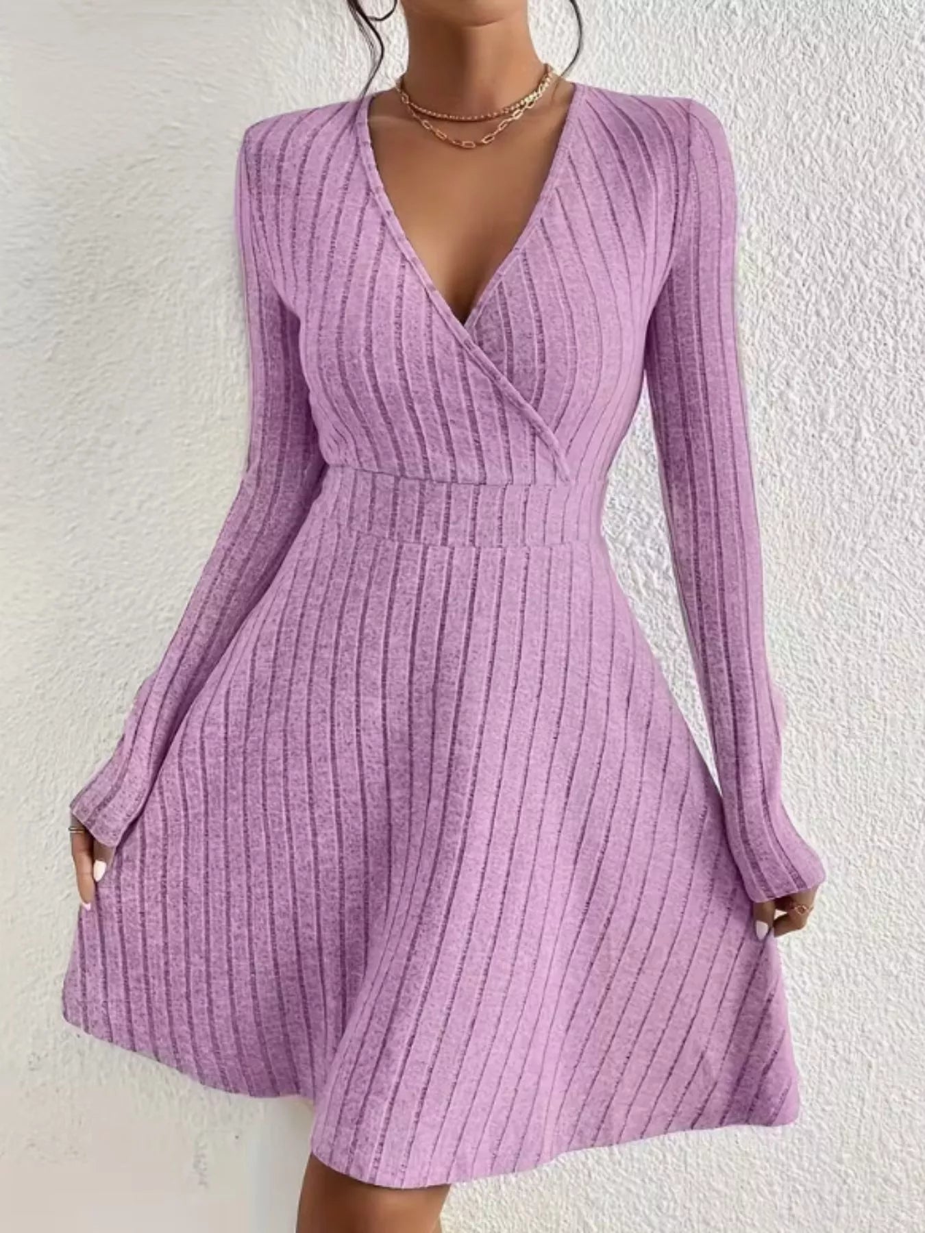 Ribbed Knit Wrap Mini Dress - Flip Flop Dynasty