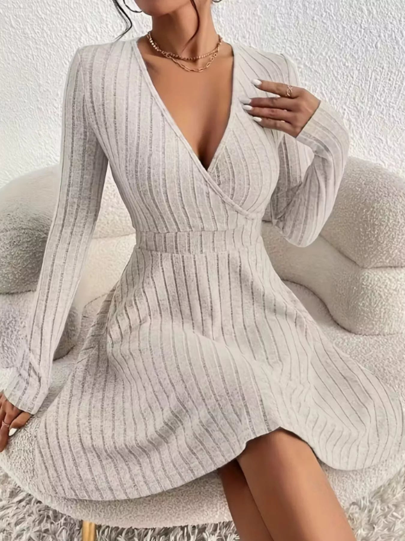 Ribbed Knit Wrap Mini Dress - Flip Flop Dynasty