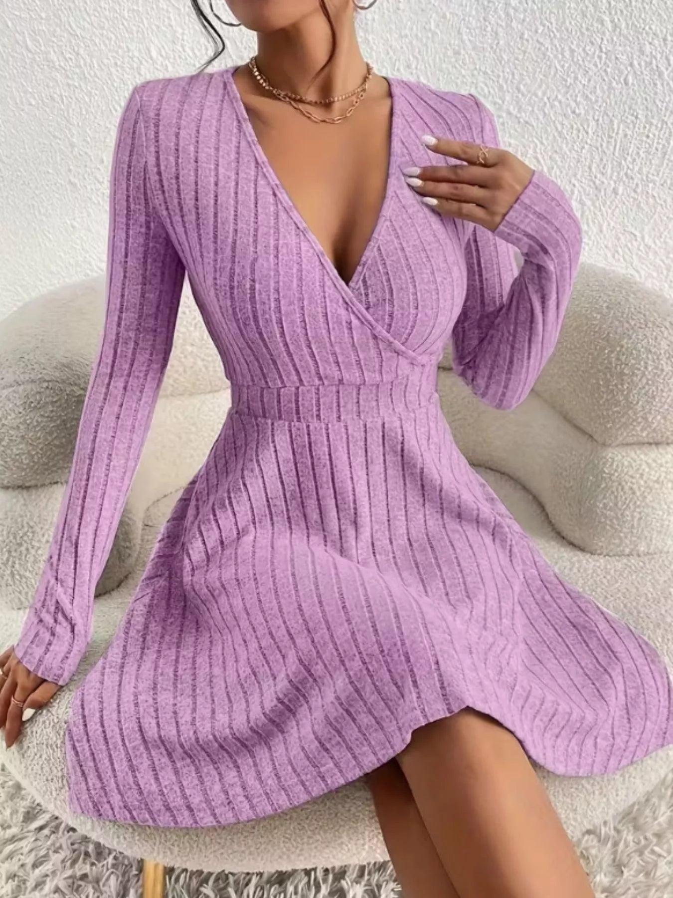 Ribbed Knit Wrap Mini Dress - Flip Flop Dynasty