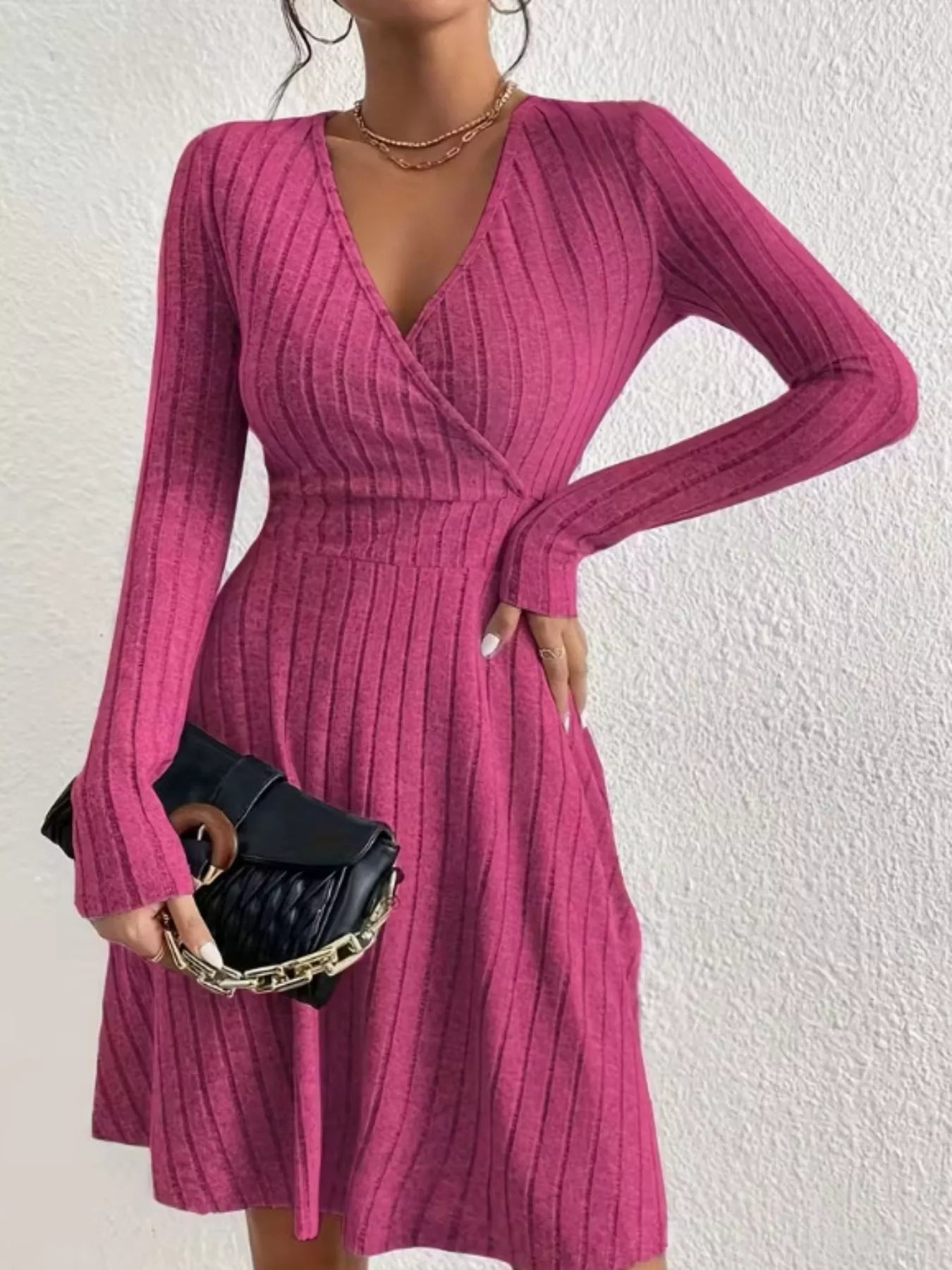 Ribbed Knit Wrap Mini Dress - Flip Flop Dynasty