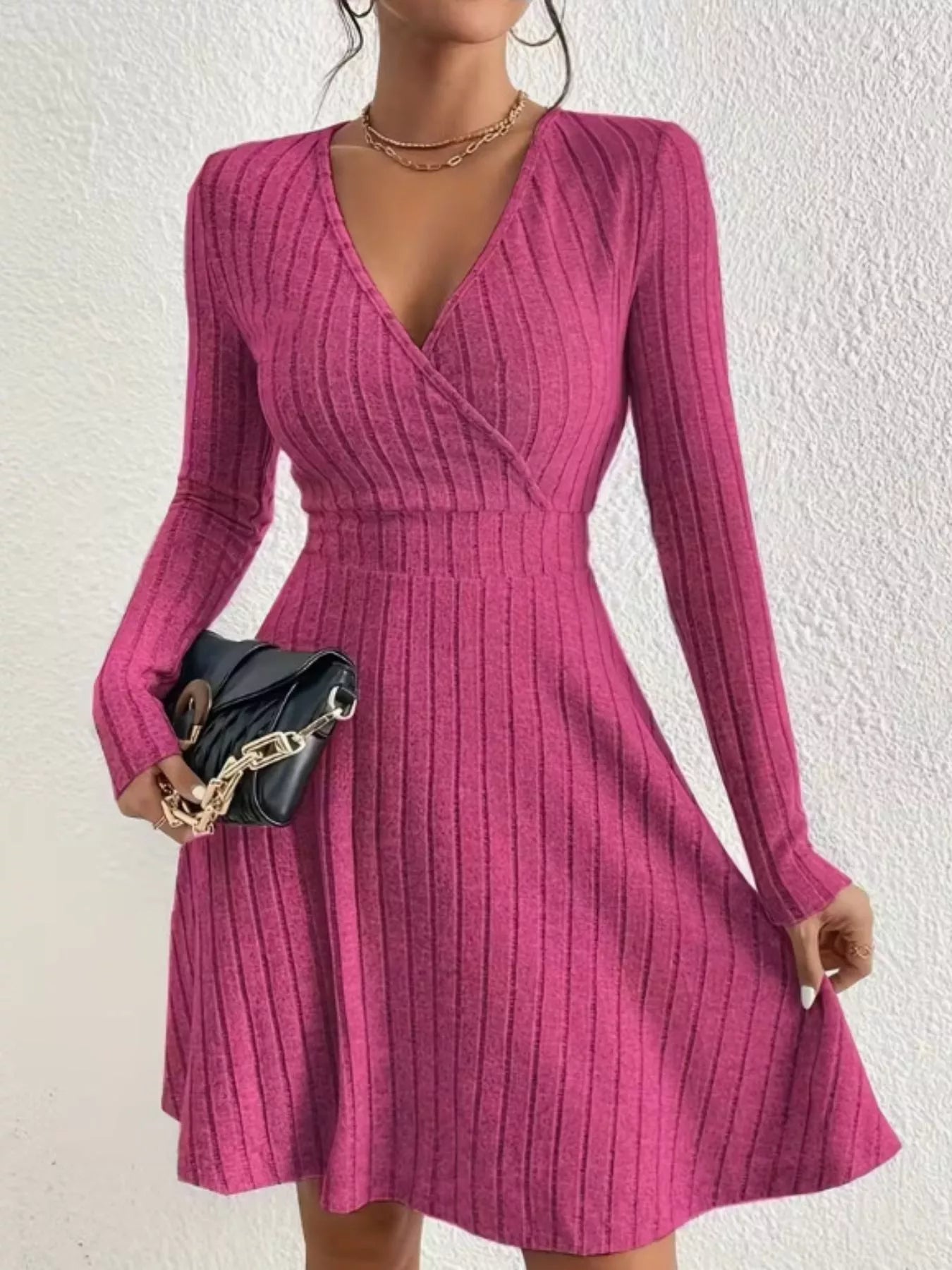 Ribbed Knit Wrap Mini Dress - Flip Flop Dynasty