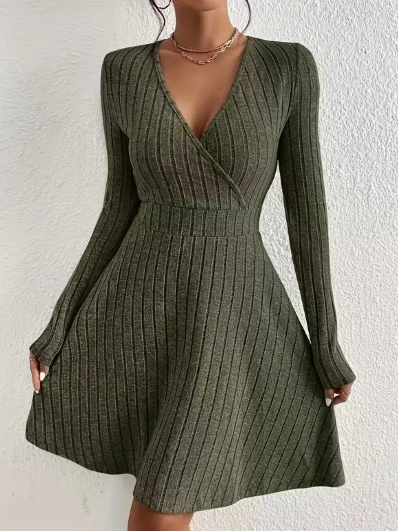 Ribbed Knit Wrap Mini Dress - Flip Flop Dynasty
