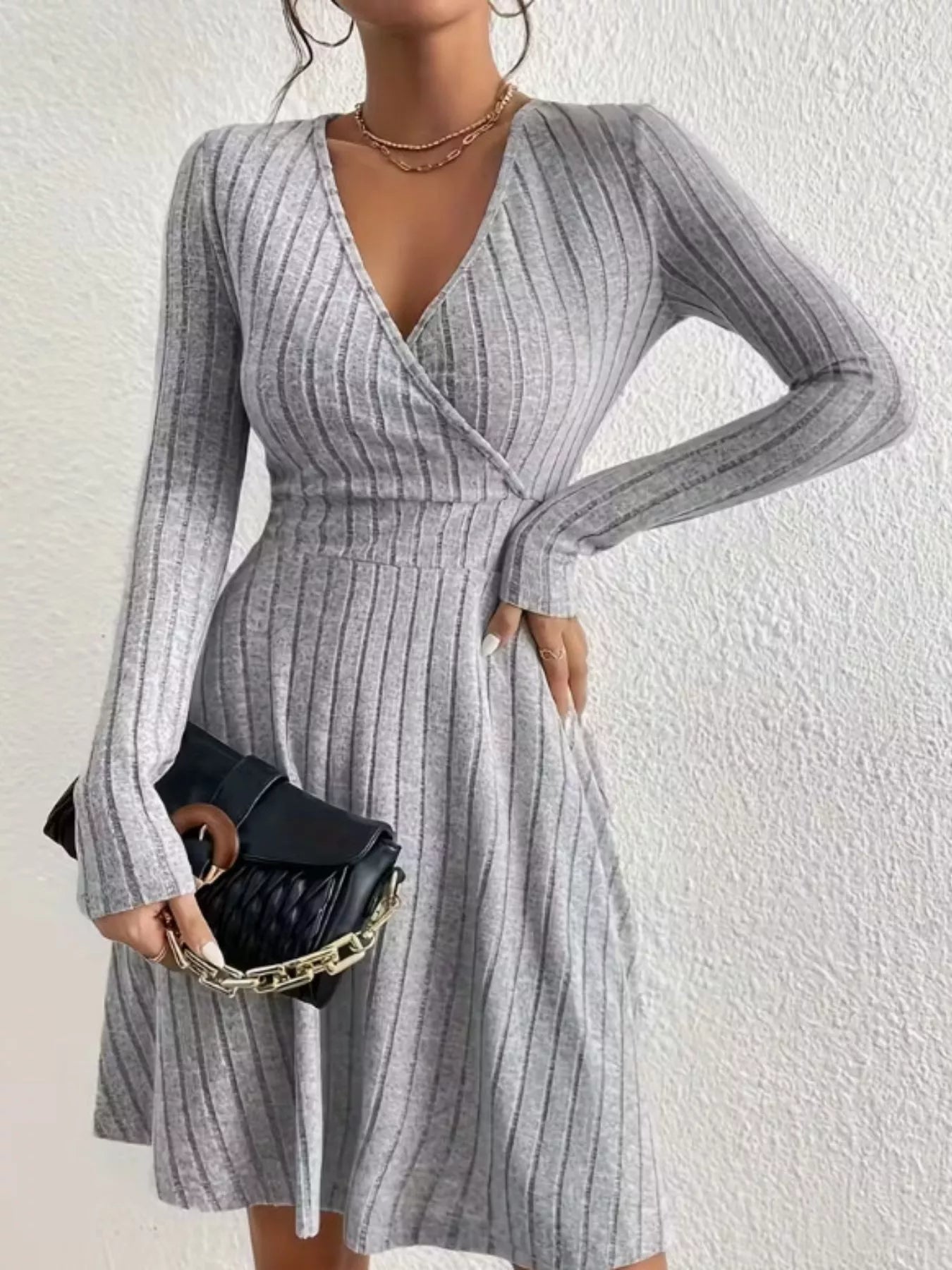 Ribbed Knit Wrap Mini Dress - Flip Flop Dynasty