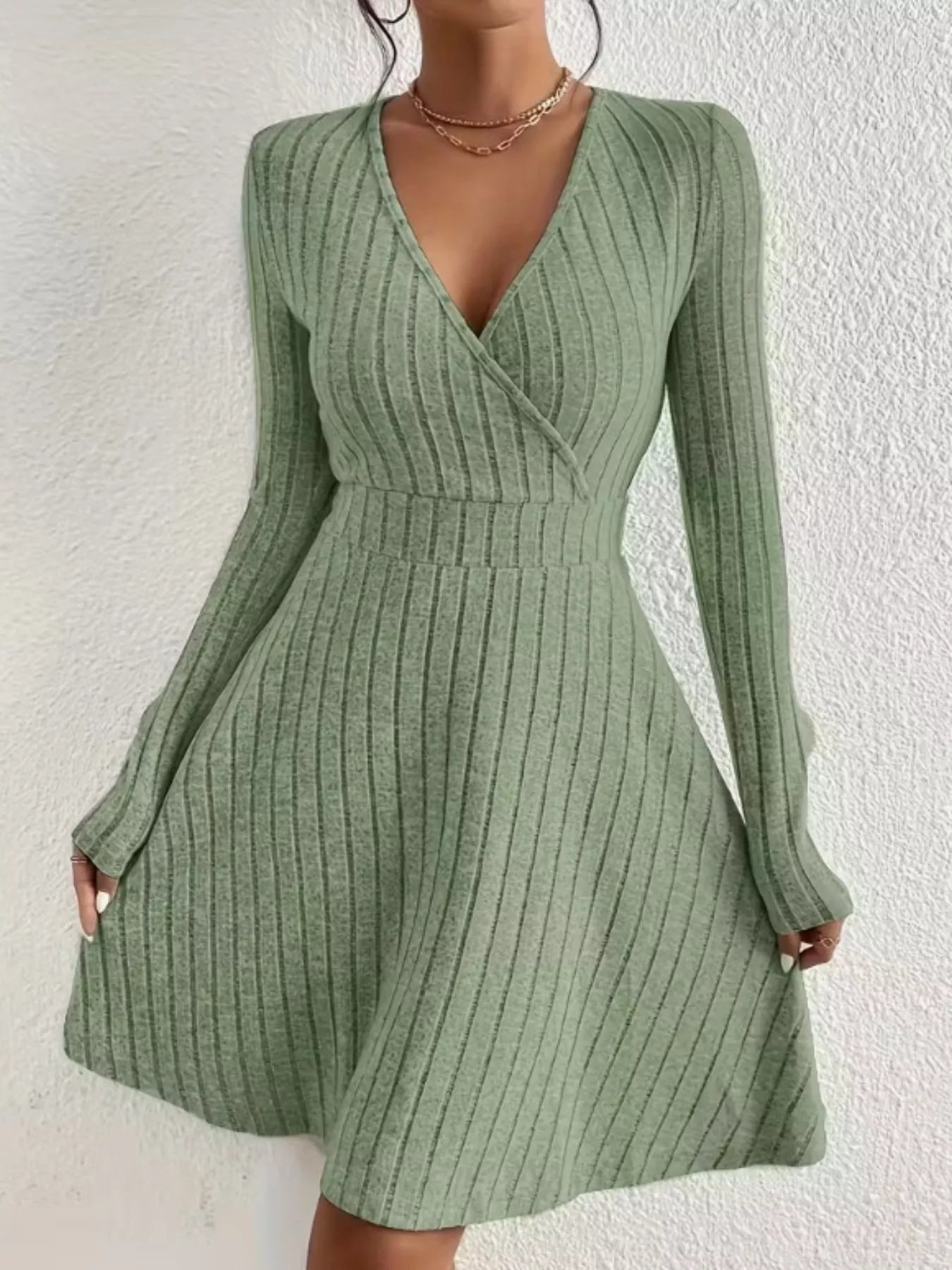 Ribbed Knit Wrap Mini Dress - Flip Flop Dynasty