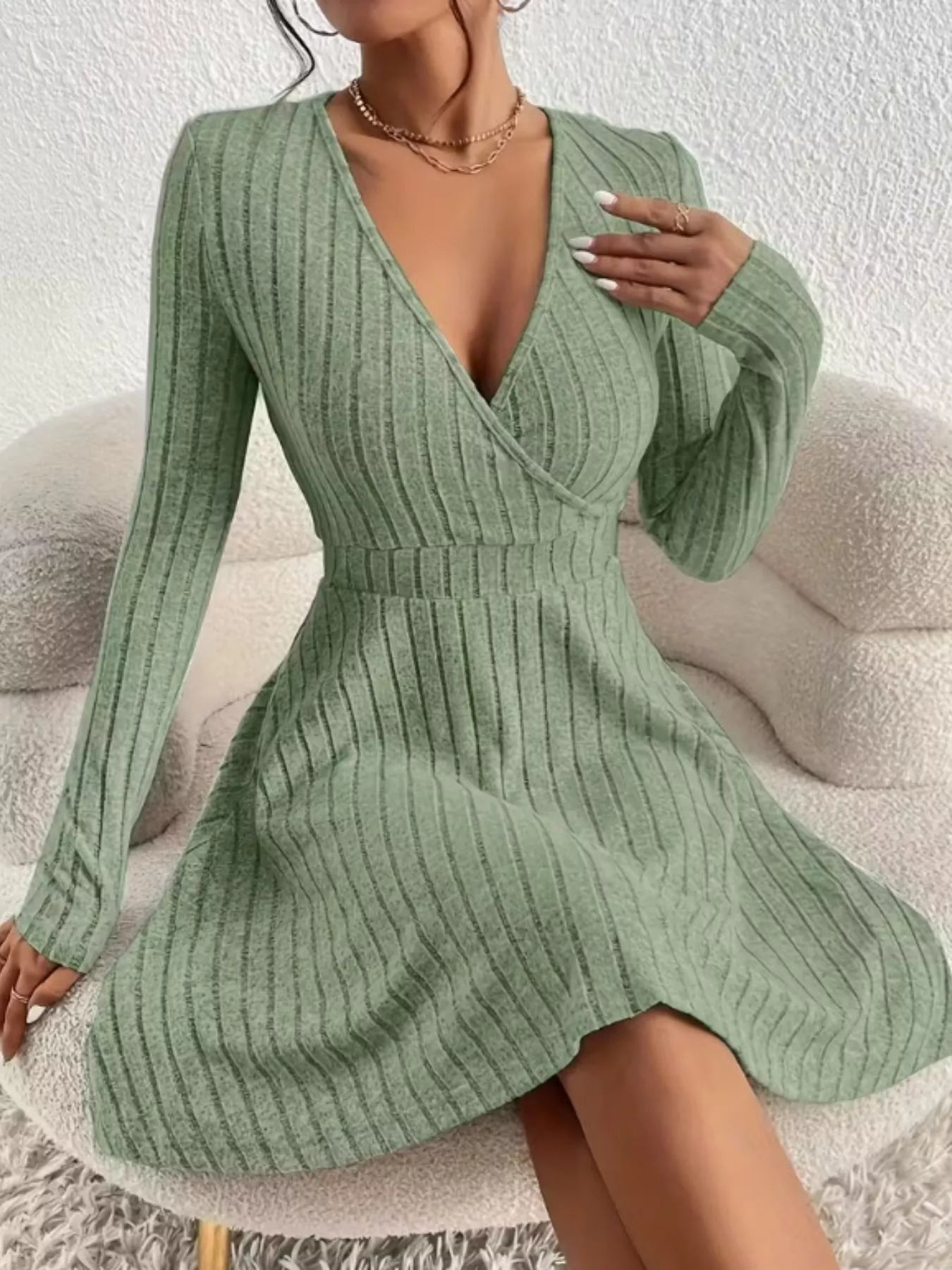 Ribbed Knit Wrap Mini Dress - Flip Flop Dynasty
