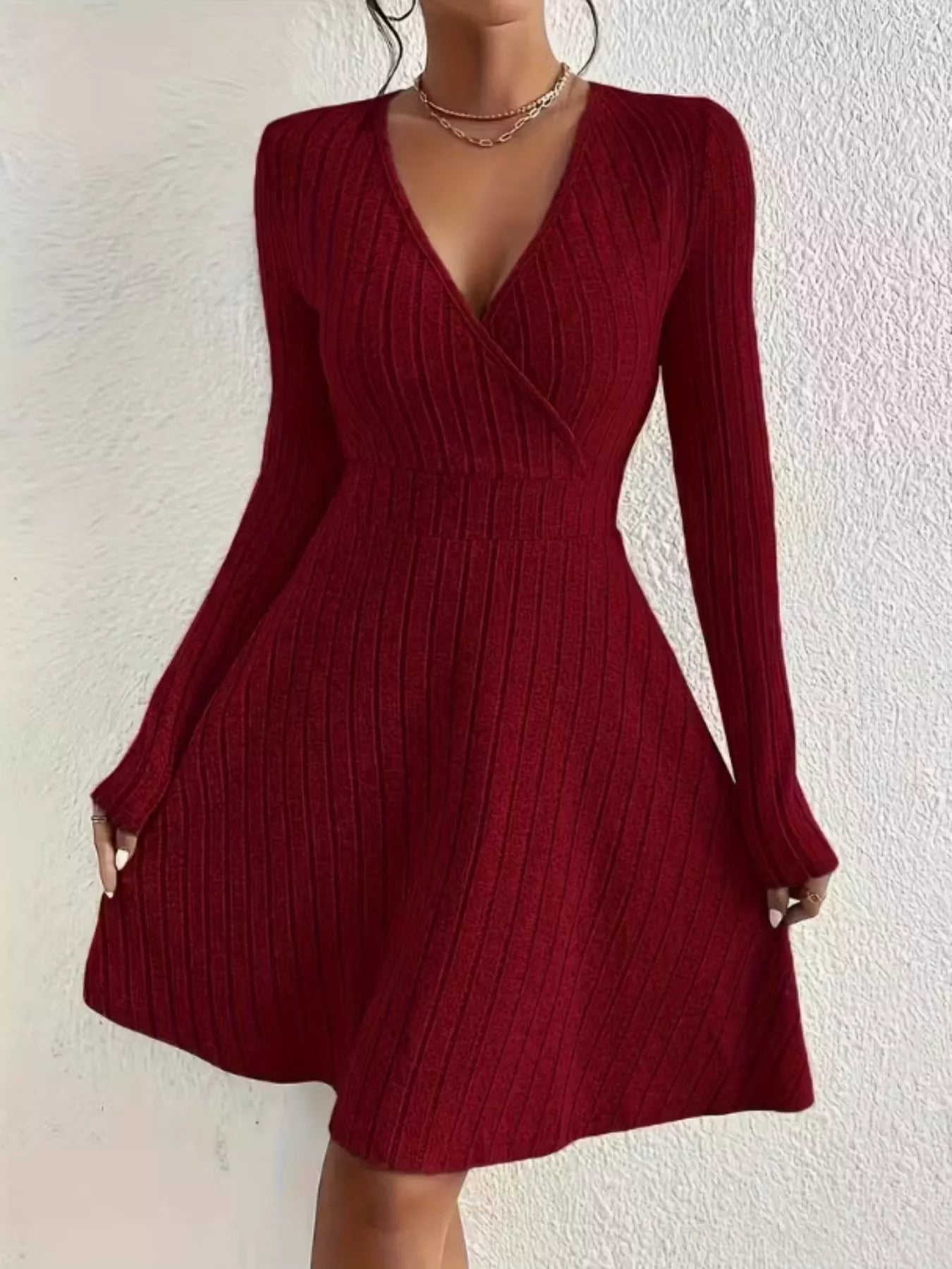 Ribbed Knit Wrap Mini Dress - Flip Flop Dynasty