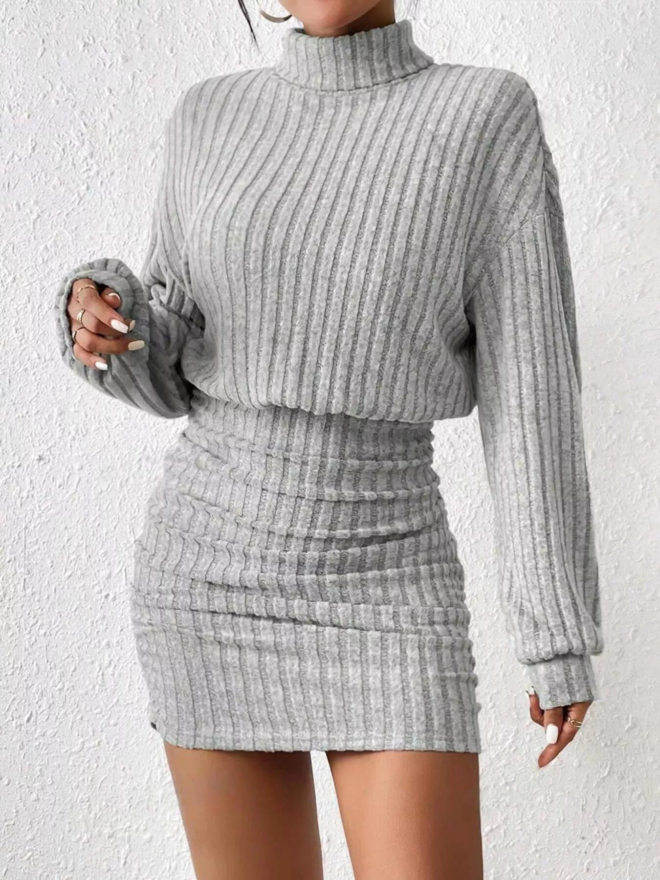 Ribbed Turtleneck Long Sleeve Sweater Dress - Flip Flop Dynasty