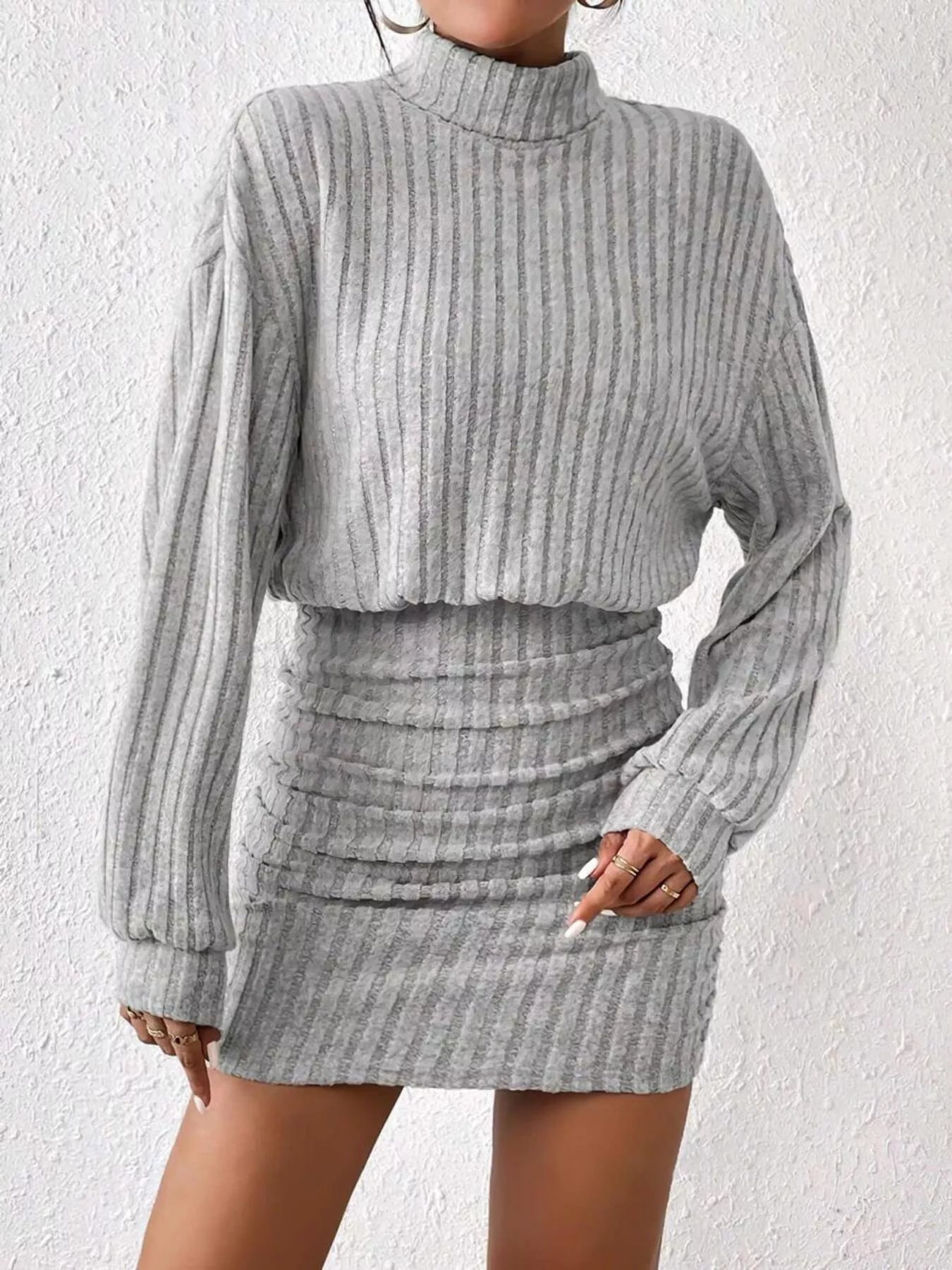 Ribbed Turtleneck Long Sleeve Sweater Dress - Flip Flop Dynasty