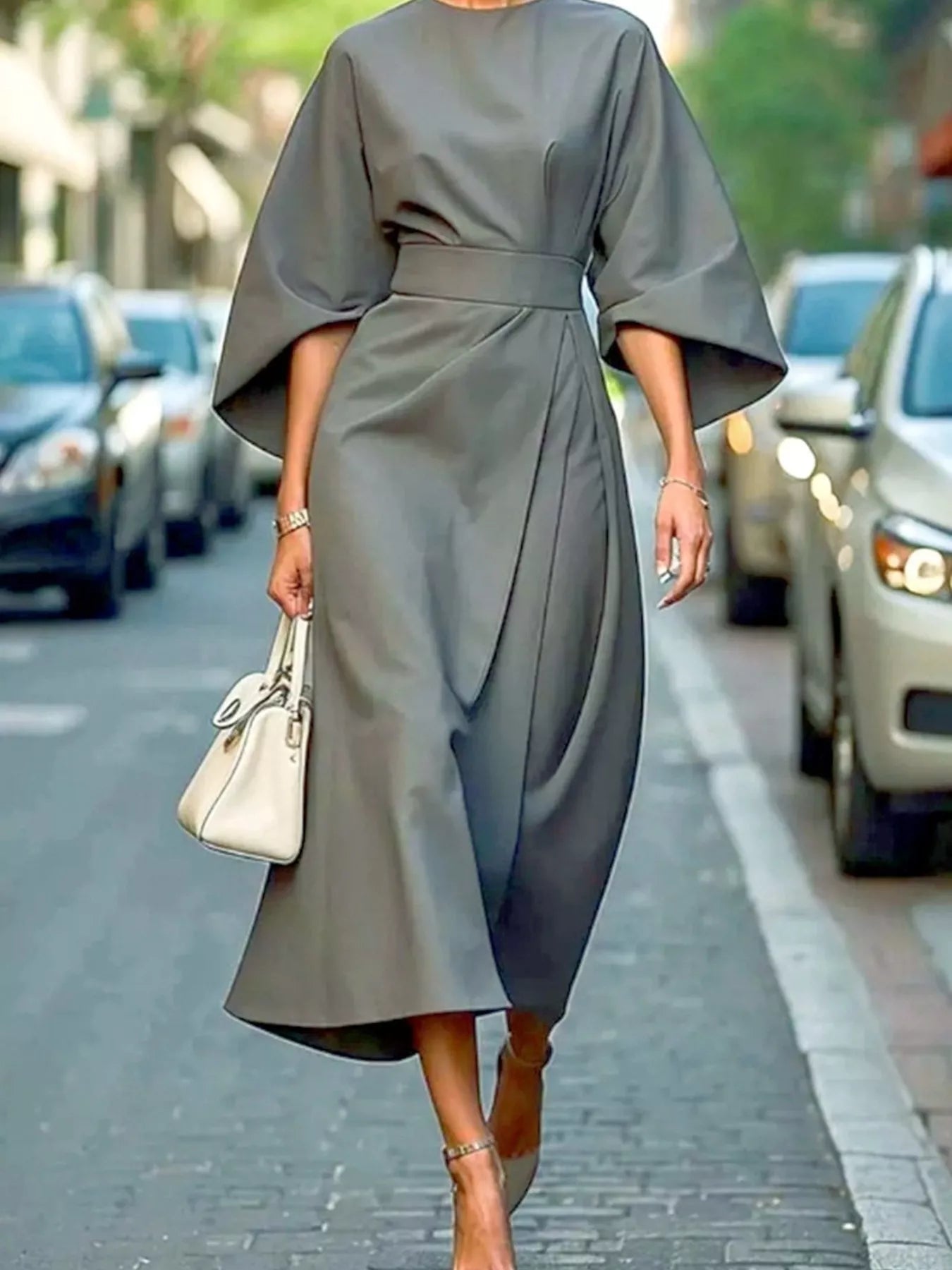 Round Neck 3/4 Sleeve Dress - Flip Flop Dynasty