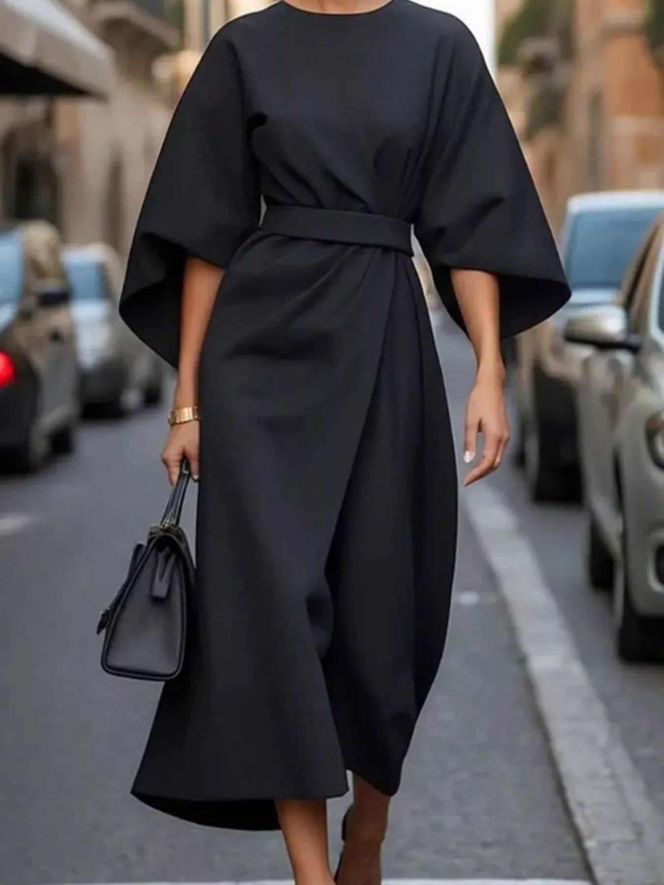 Round Neck 3/4 Sleeve Dress - Flip Flop Dynasty