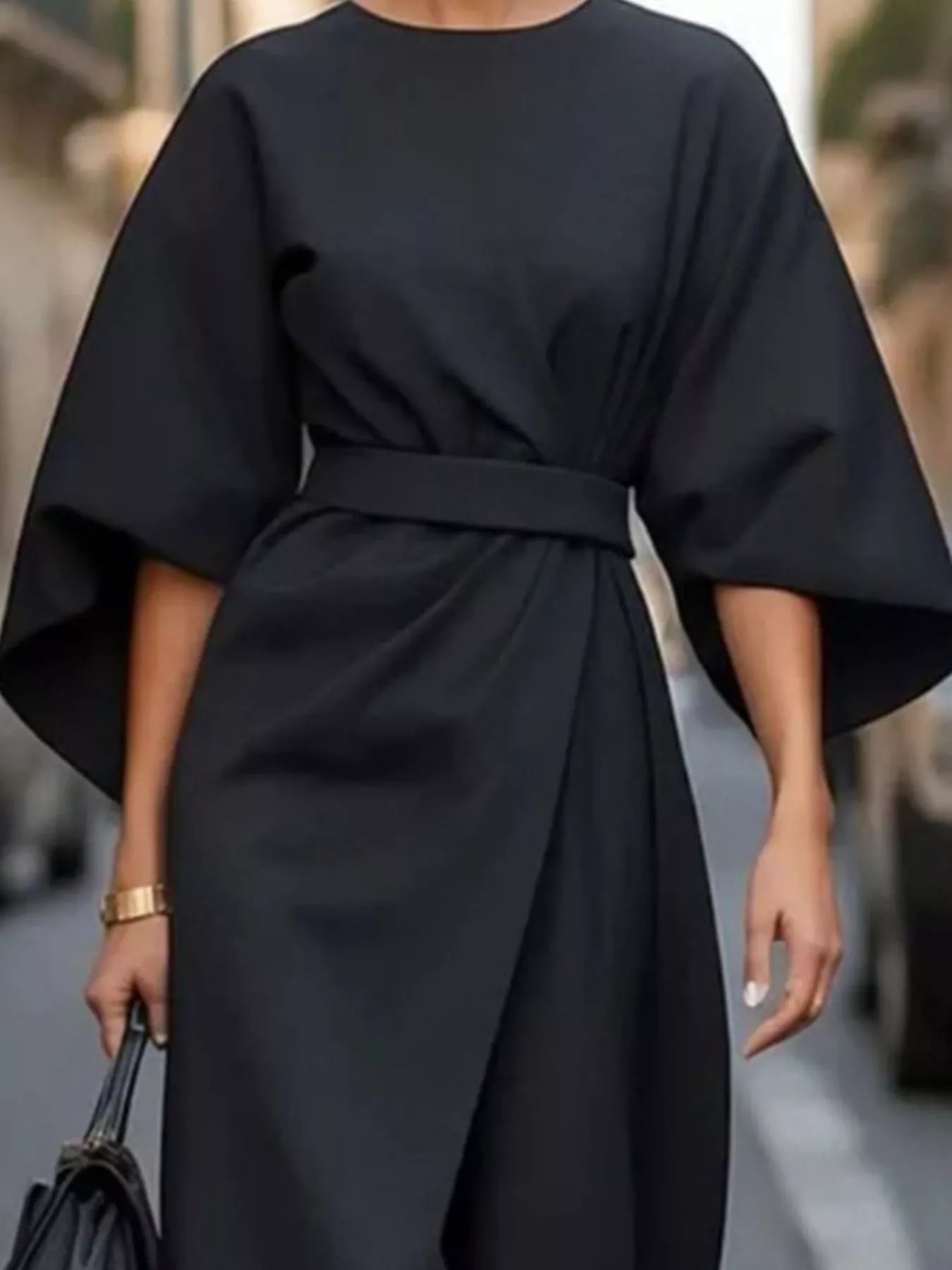 Round Neck 3/4 Sleeve Dress - Flip Flop Dynasty