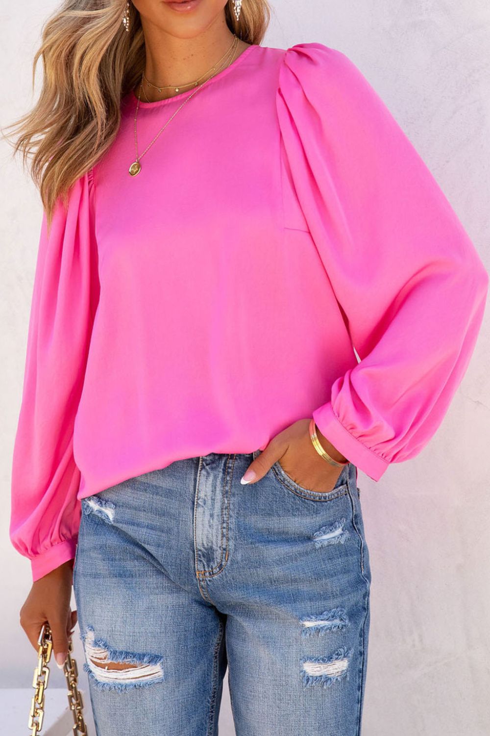 Round Neck Long Sleeve Blouse - Flip Flop Dynasty