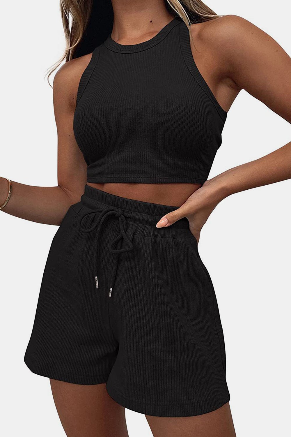 Round Neck Top and Drawstring Shorts Set - Flip Flop Dynasty
