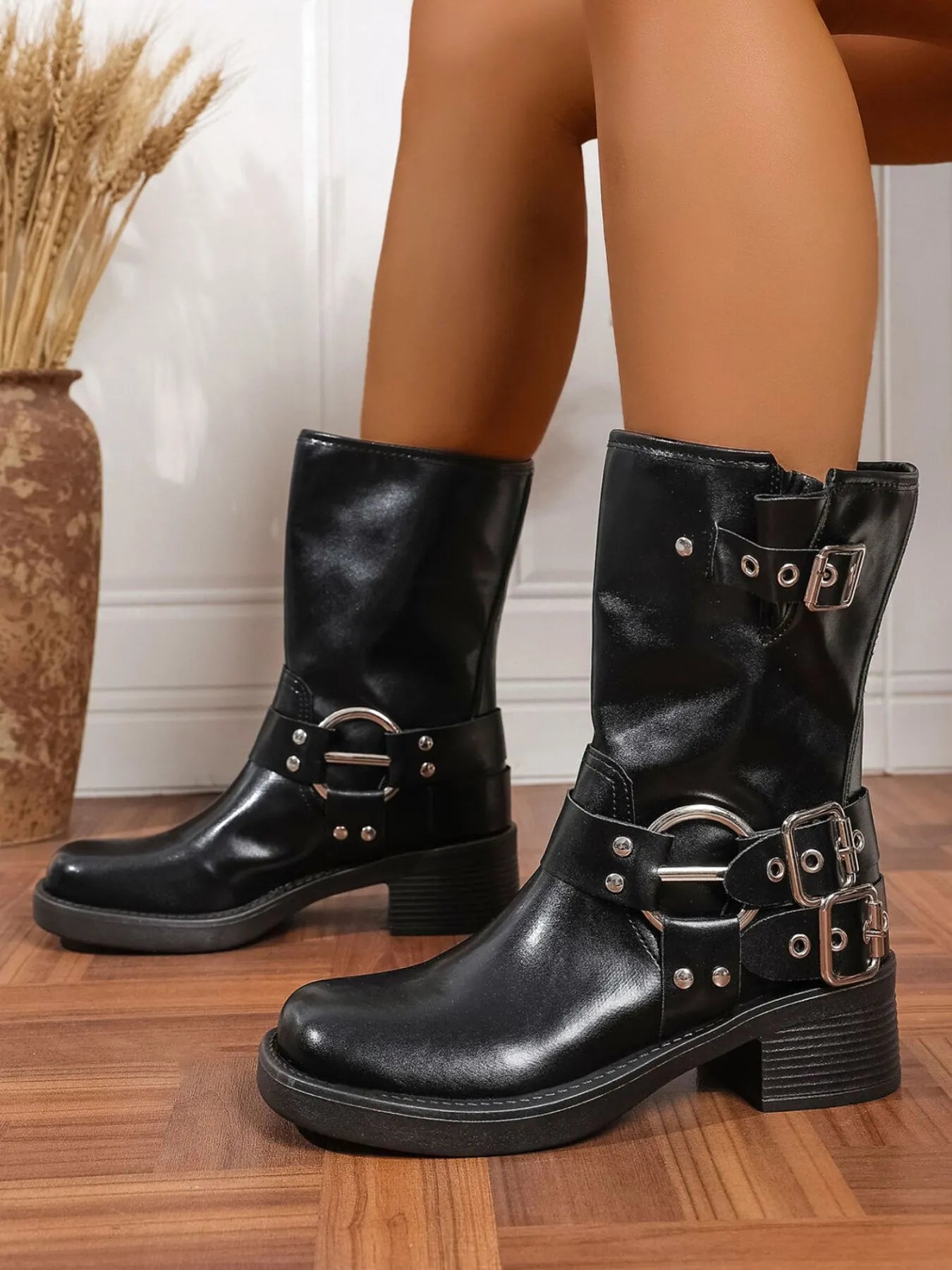 Round Toe Block Heels Boots - Flip Flop Dynasty