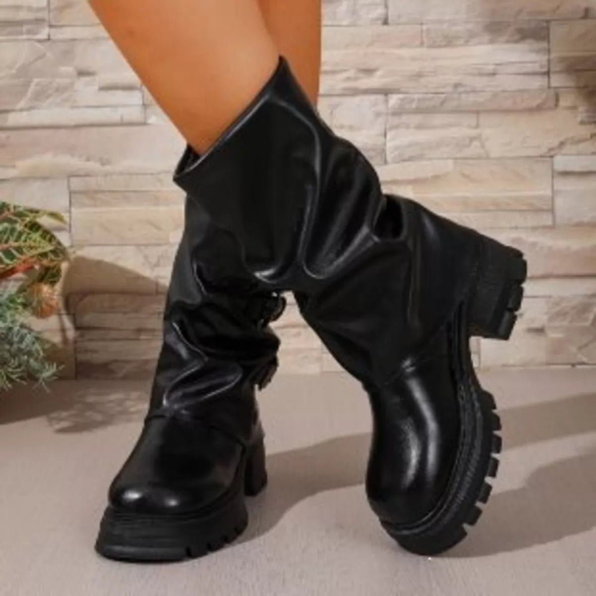 Round Toe Block Heels Boots - Flip Flop Dynasty