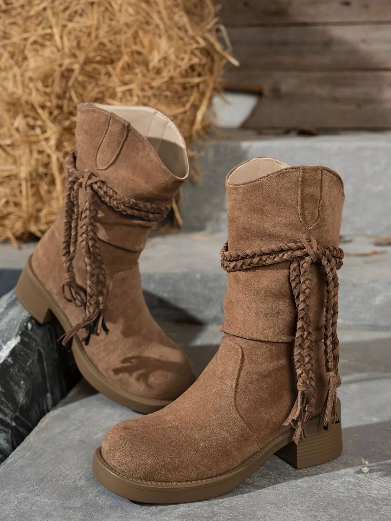 Round Toe Block Heels Boots - Flip Flop Dynasty