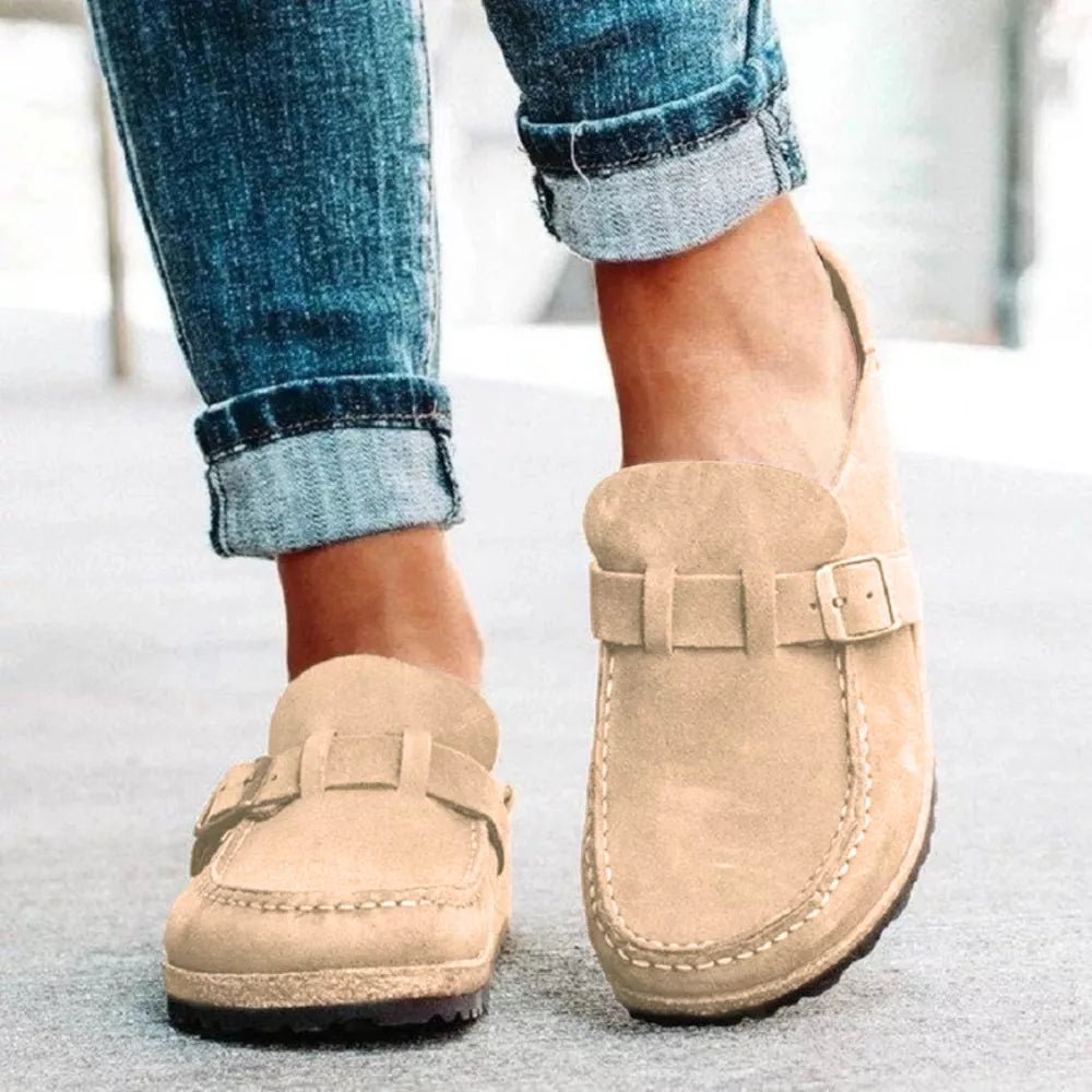Round Toe Low Heel Buckle Loafers - Flip Flop Dynasty