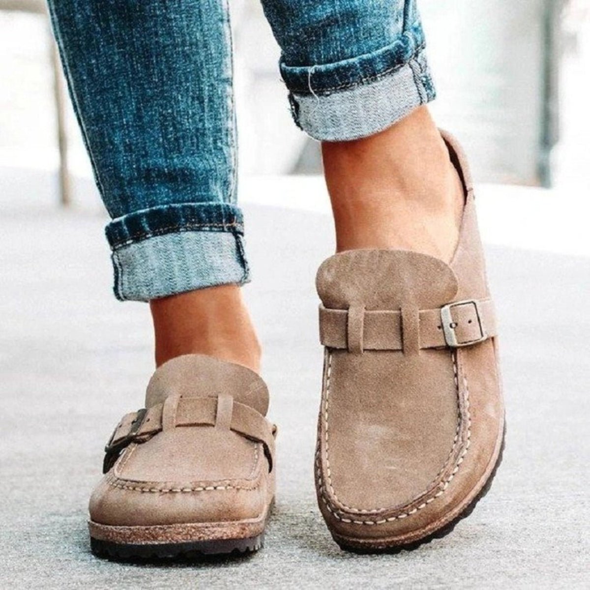 Round Toe Low Heel Buckle Loafers - Flip Flop Dynasty