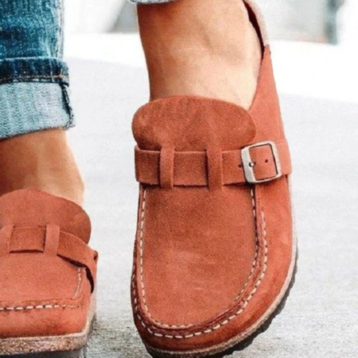 Round Toe Low Heel Buckle Loafers - Flip Flop Dynasty