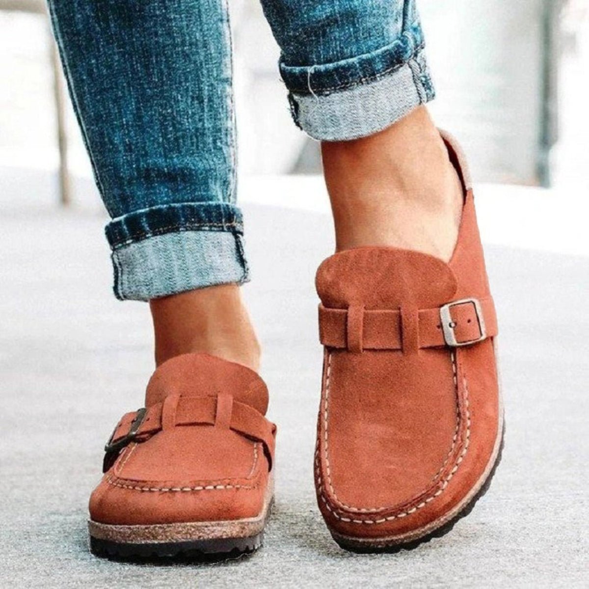 Round Toe Low Heel Buckle Loafers - Flip Flop Dynasty