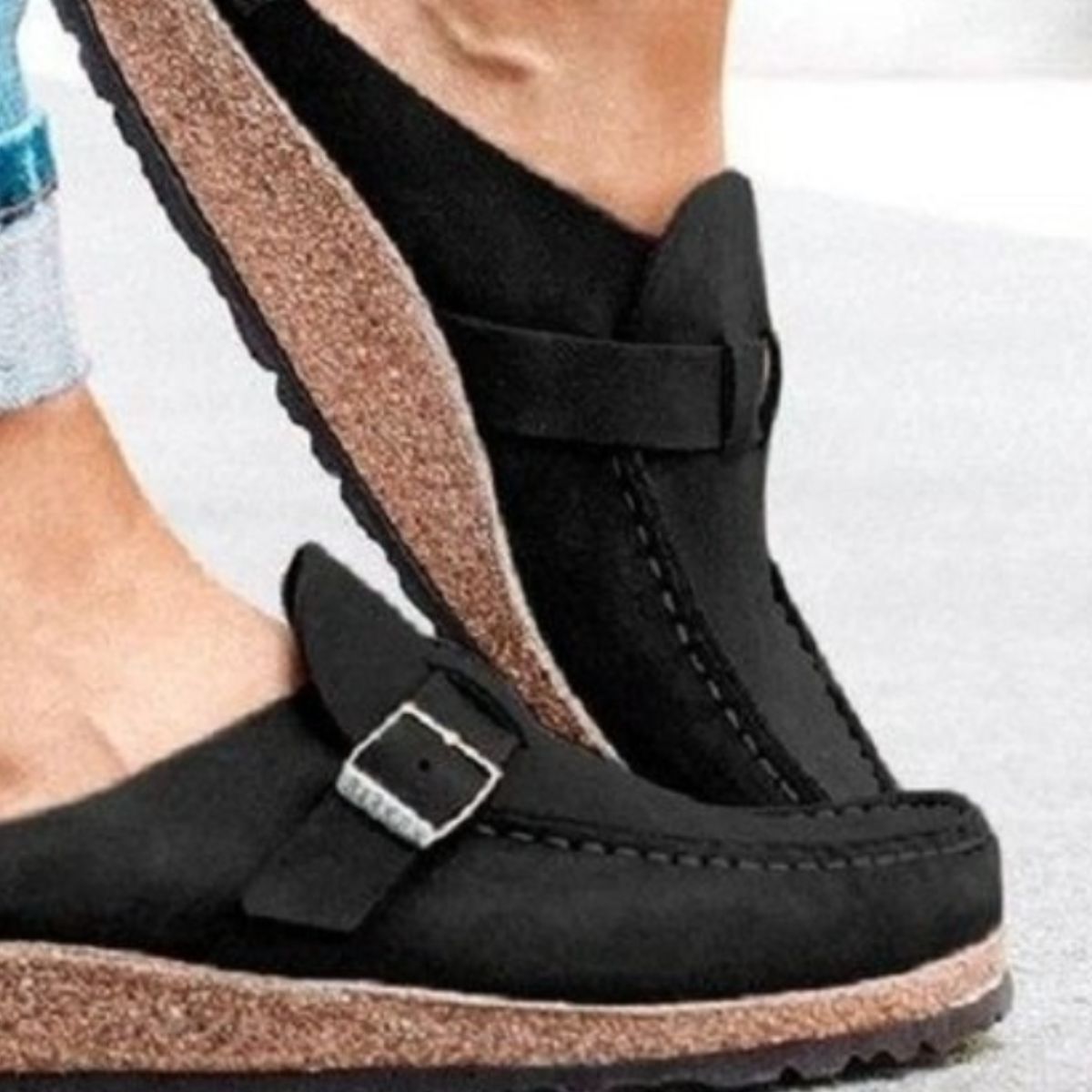 Round Toe Low Heel Buckle Loafers - Flip Flop Dynasty