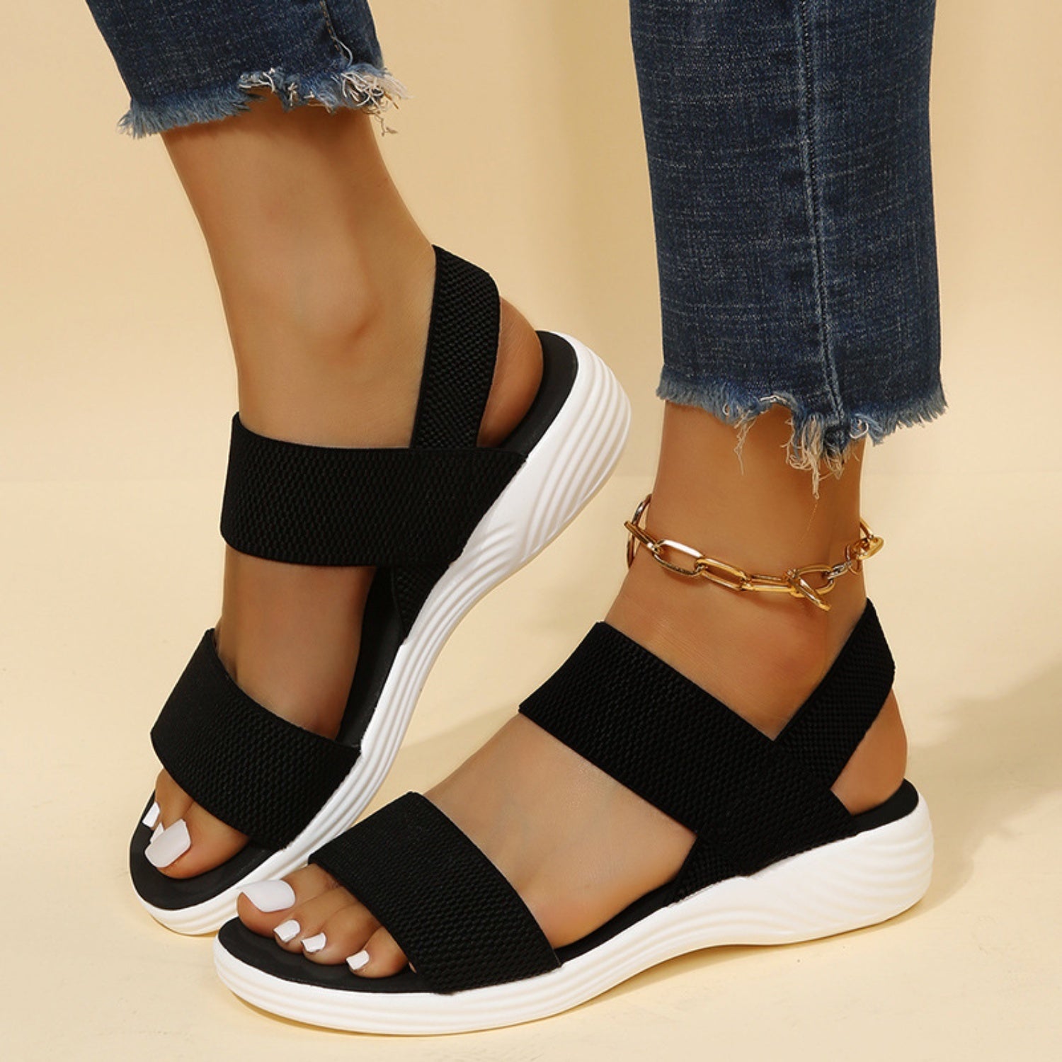 Rubber Open Toe Low Heel Sandals - Flip Flop Dynasty