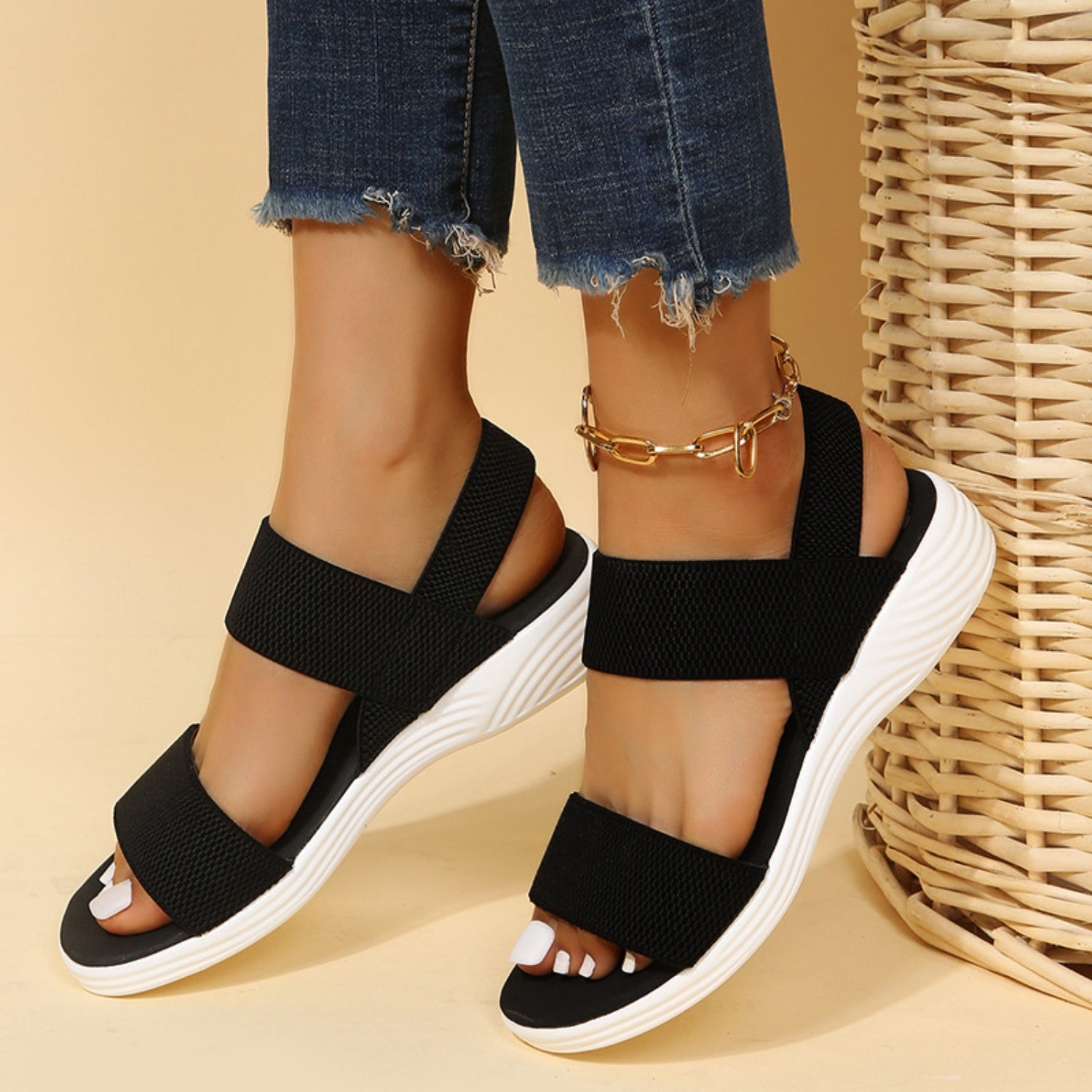 Rubber Open Toe Low Heel Sandals - Flip Flop Dynasty