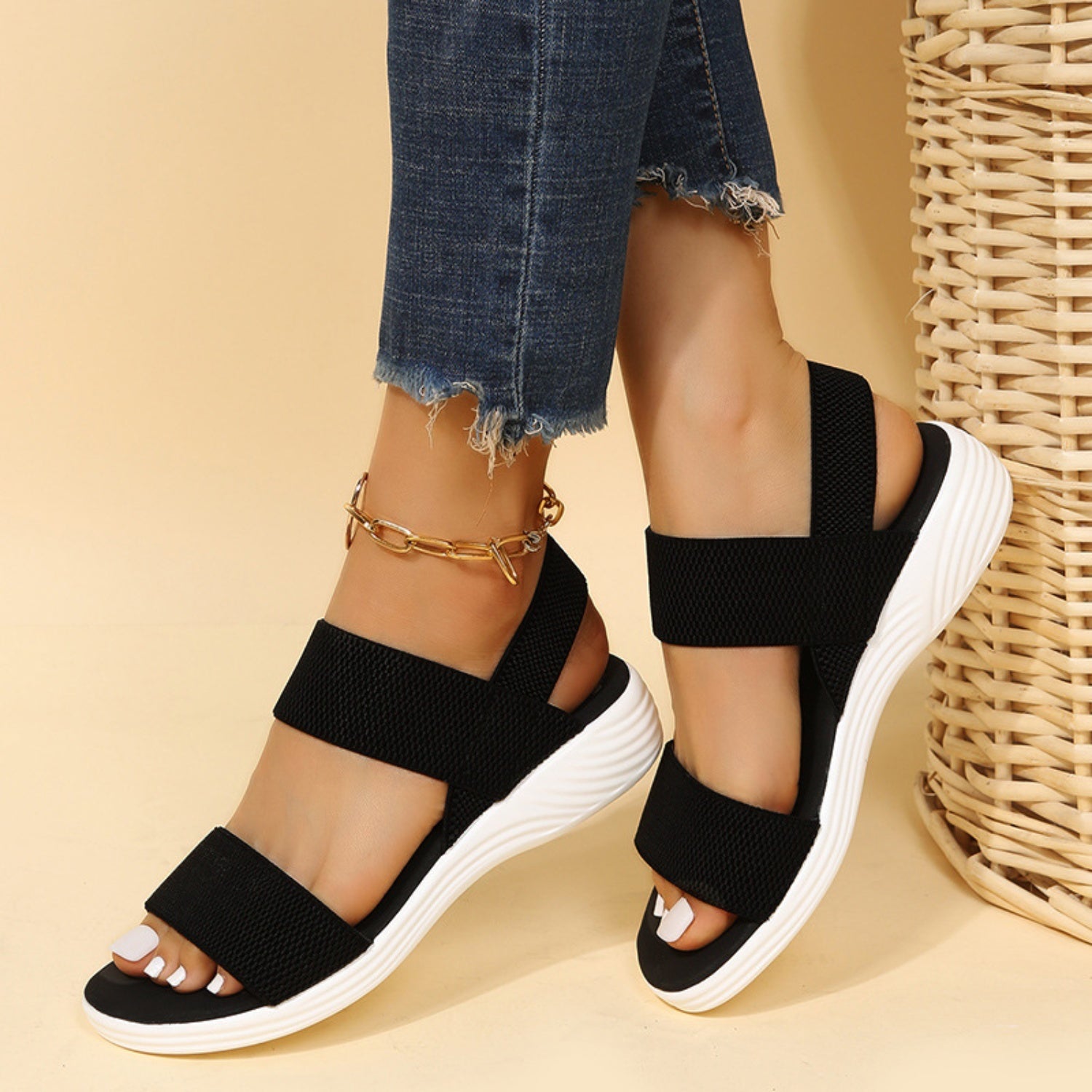 Rubber Open Toe Low Heel Sandals - Flip Flop Dynasty