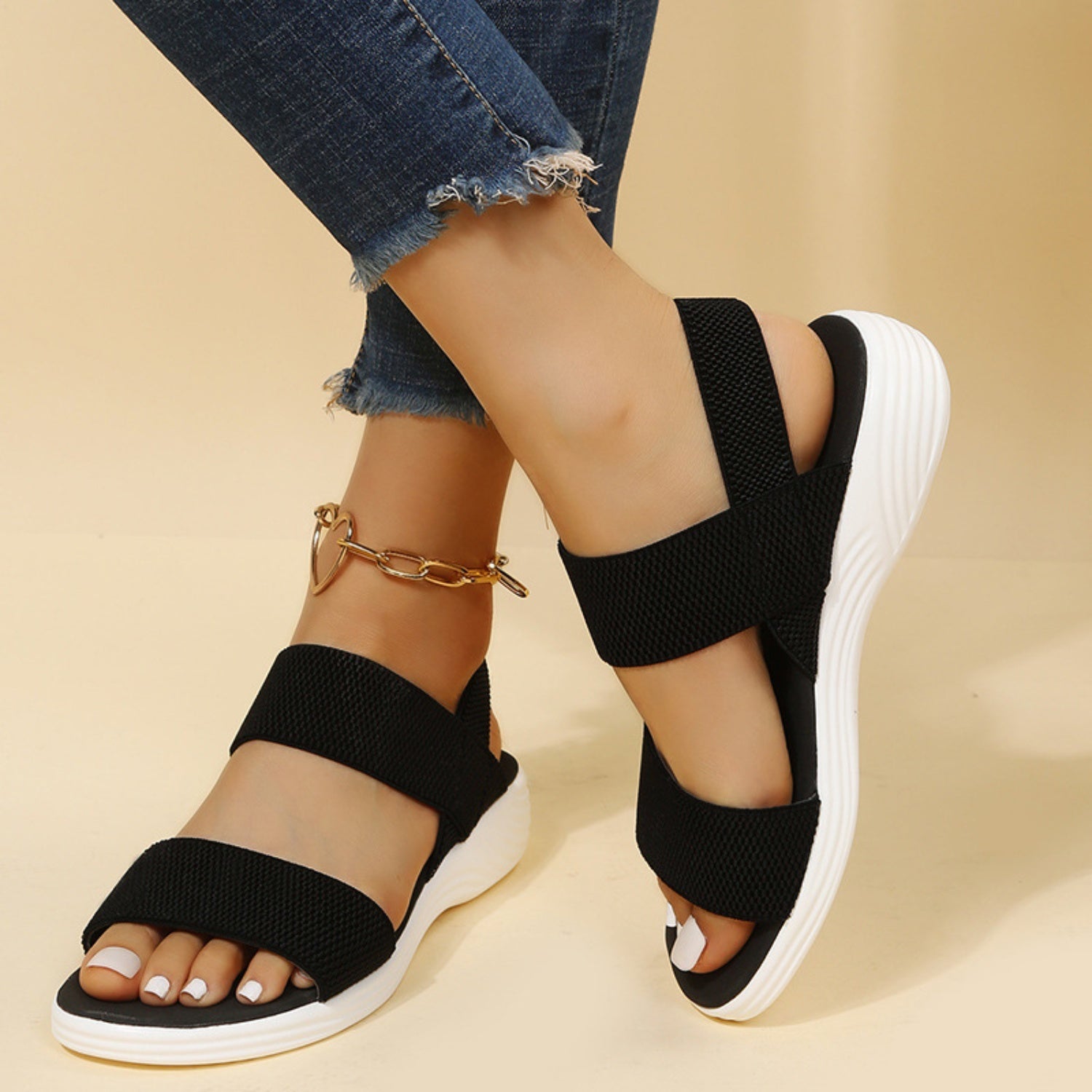 Rubber Open Toe Low Heel Sandals - Flip Flop Dynasty