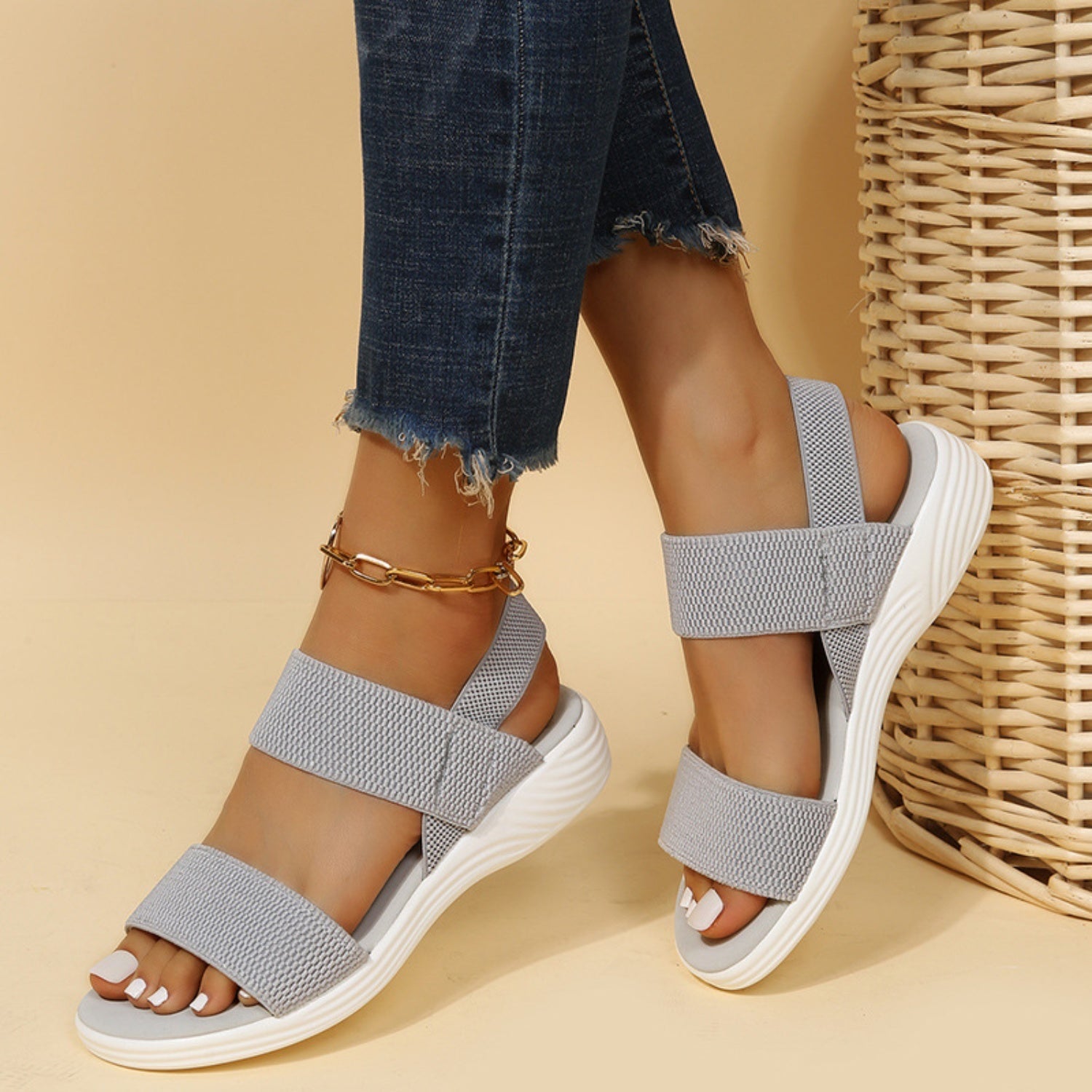 Rubber Open Toe Low Heel Sandals - Flip Flop Dynasty