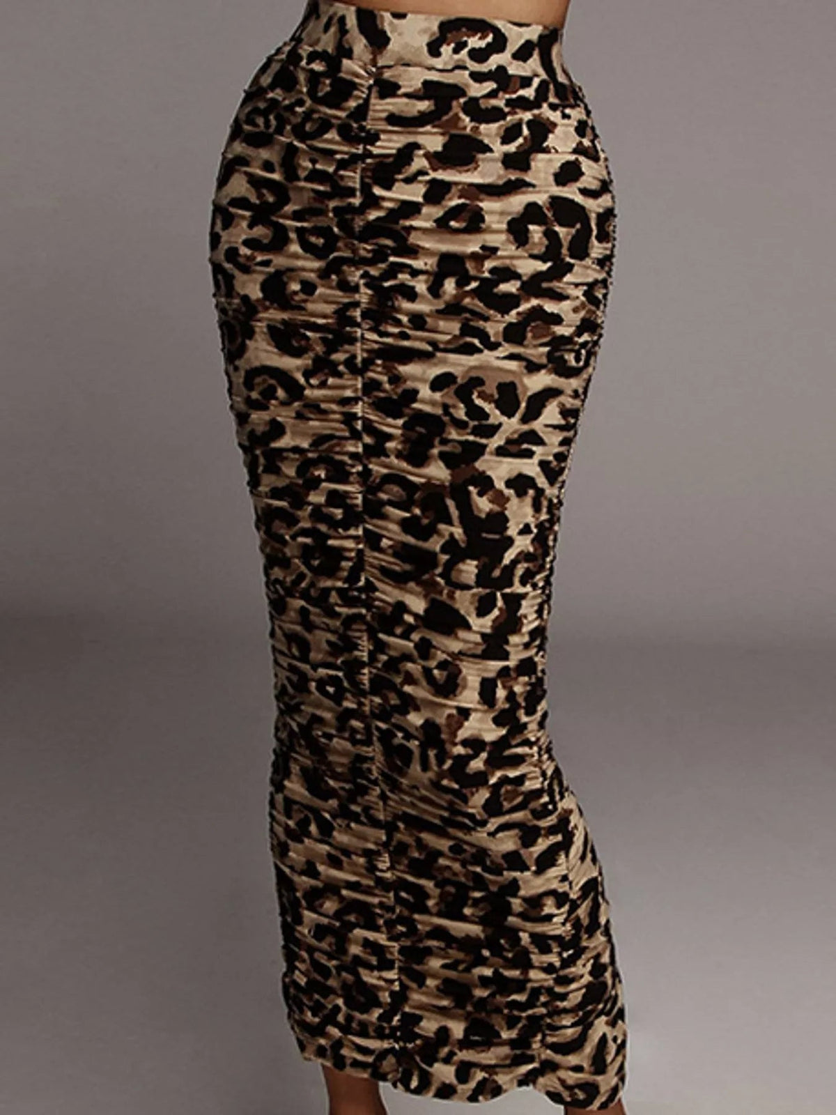 Ruched Leopard Print Slit Skirt - Flip Flop Dynasty