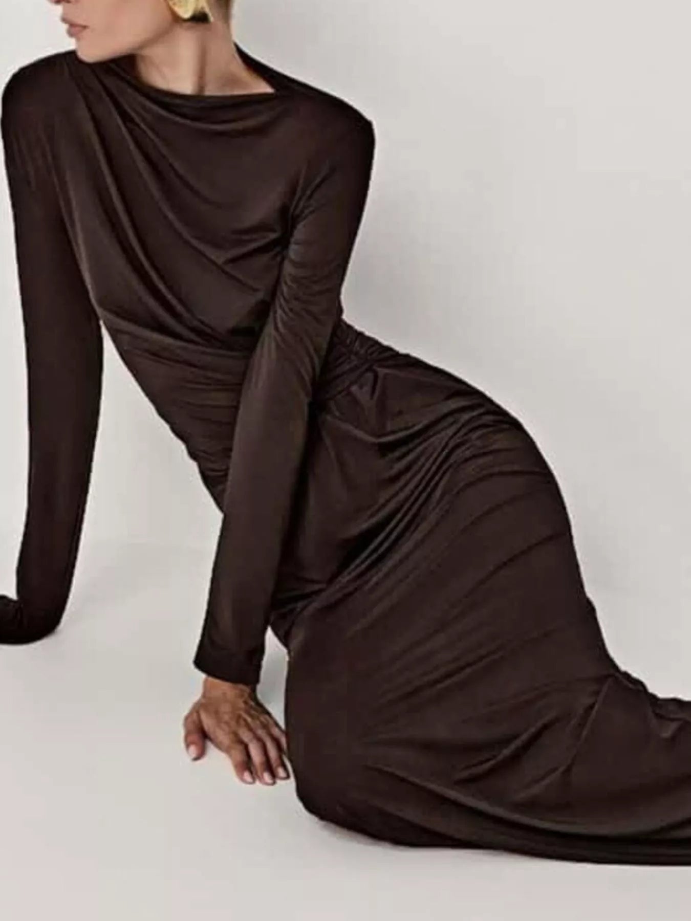 Ruched Long Sleeve Bodycon Maxi Dress - Flip Flop Dynasty