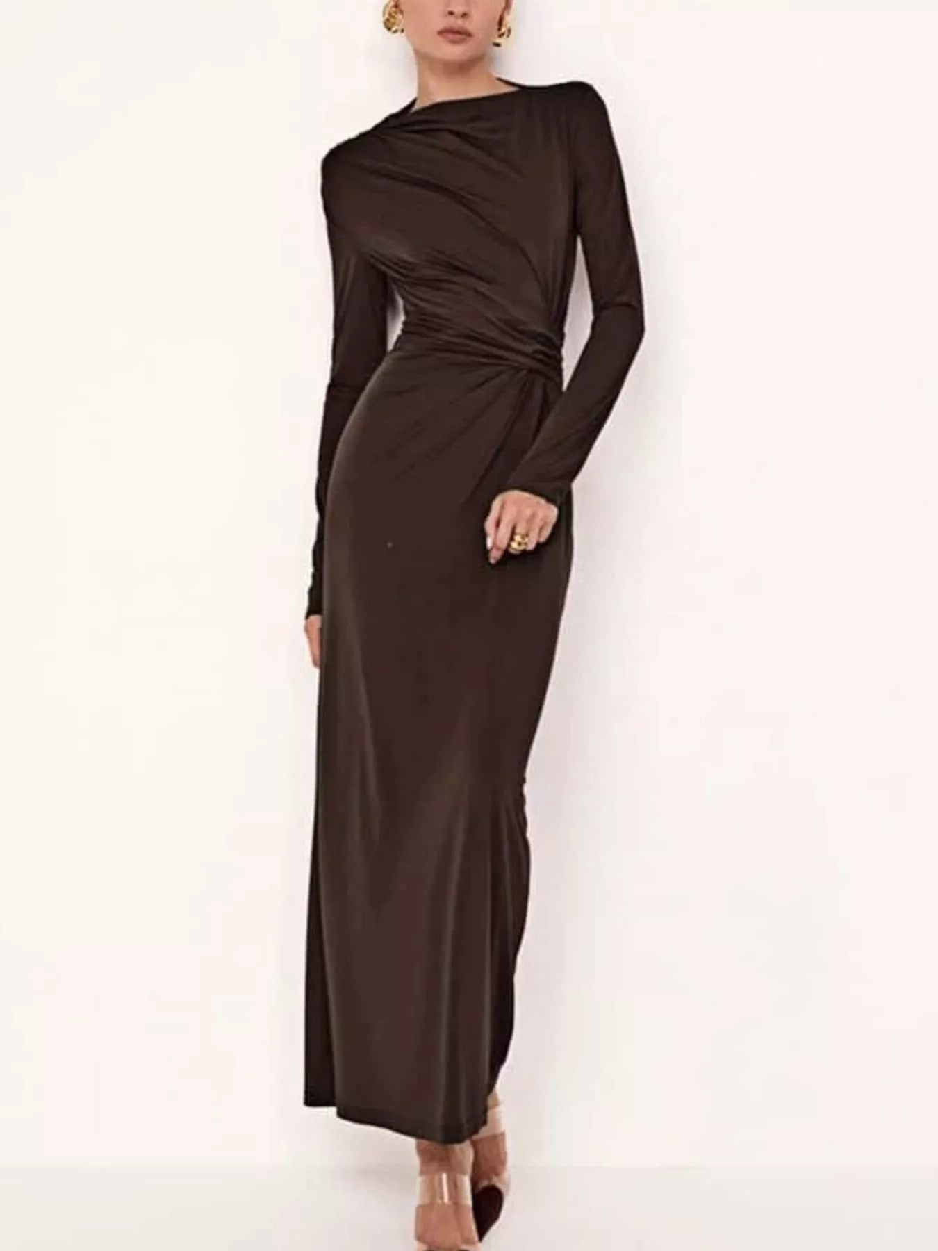 Ruched Long Sleeve Bodycon Maxi Dress - Flip Flop Dynasty
