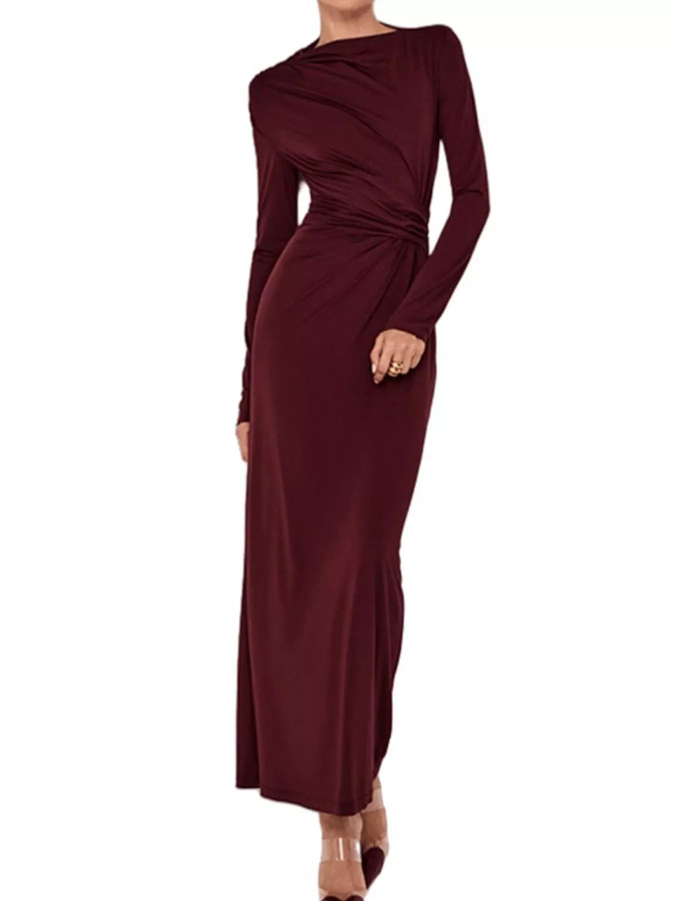 Ruched Long Sleeve Bodycon Maxi Dress - Flip Flop Dynasty