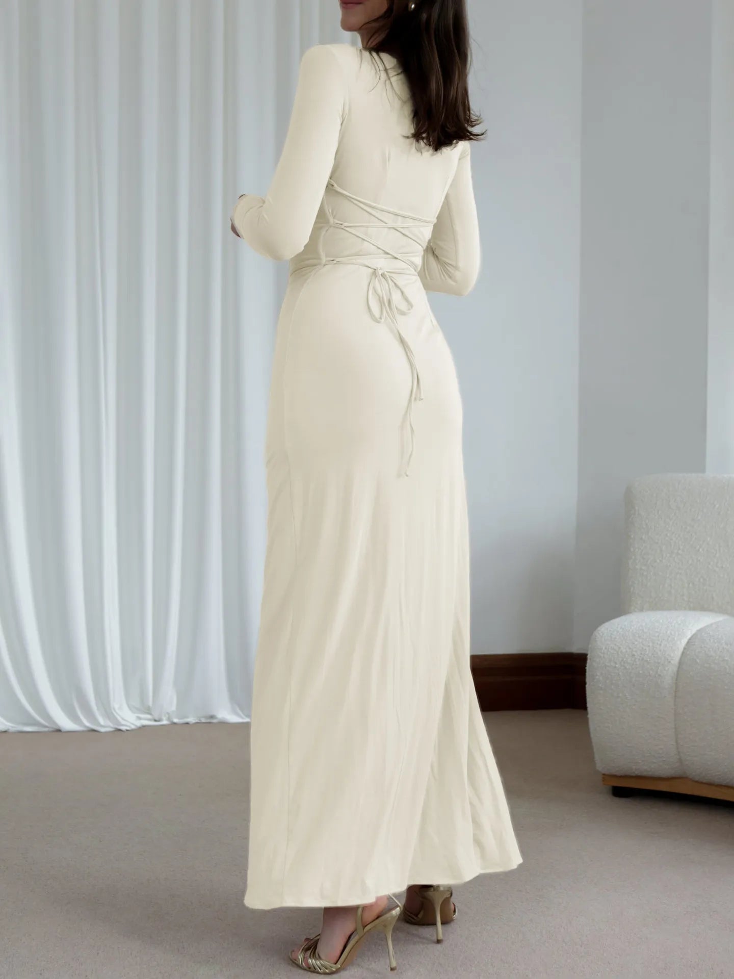 Ruched Long Sleeve Maxi Dress - Flip Flop Dynasty