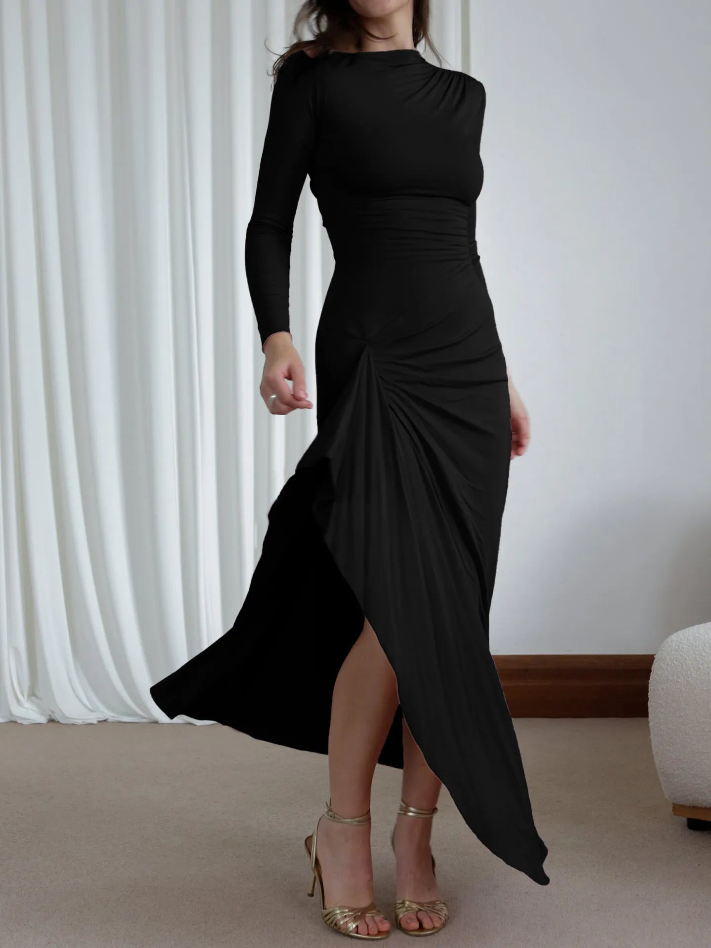 Ruched Long Sleeve Maxi Dress - Flip Flop Dynasty