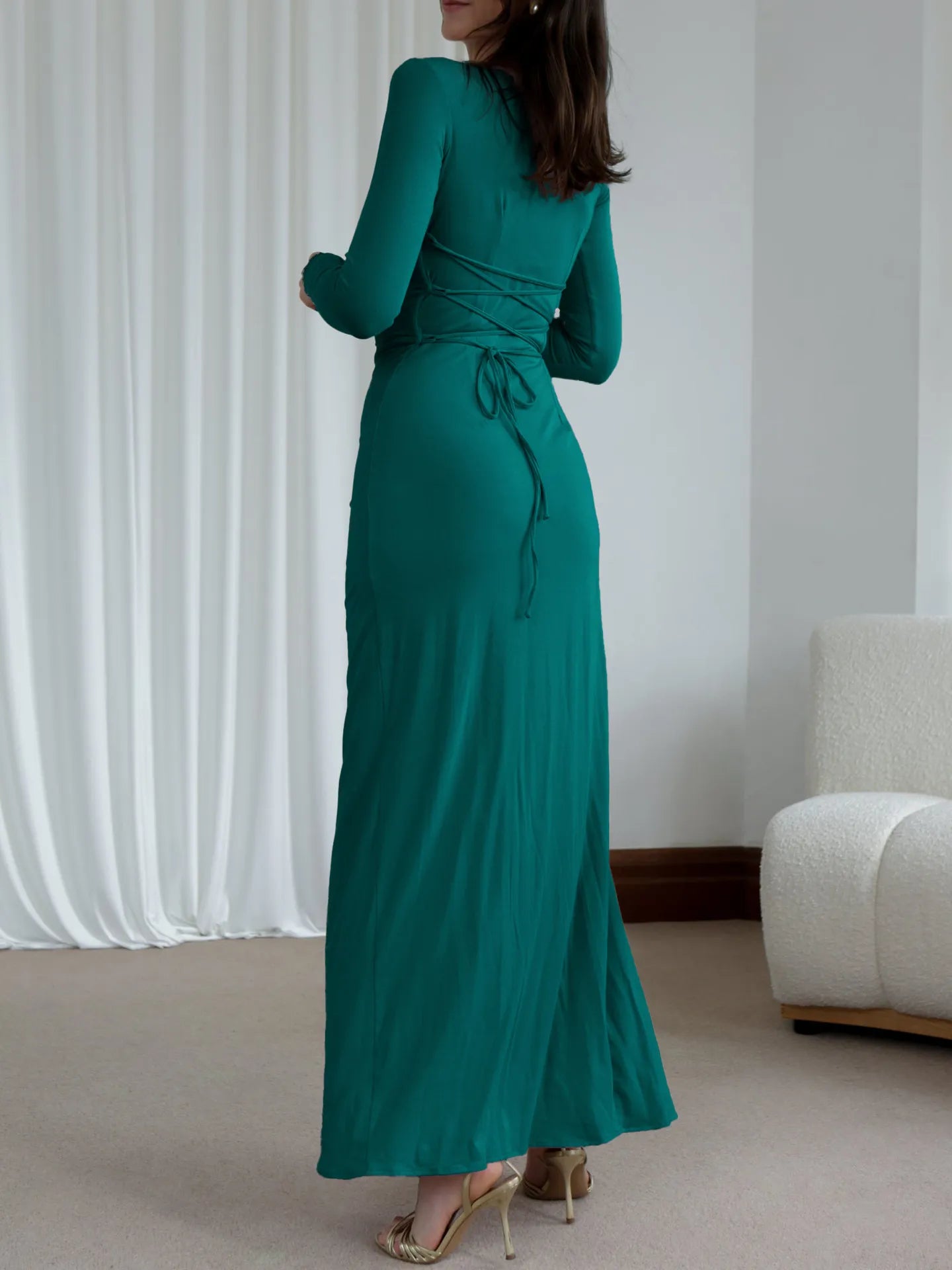 Ruched Long Sleeve Maxi Dress - Flip Flop Dynasty