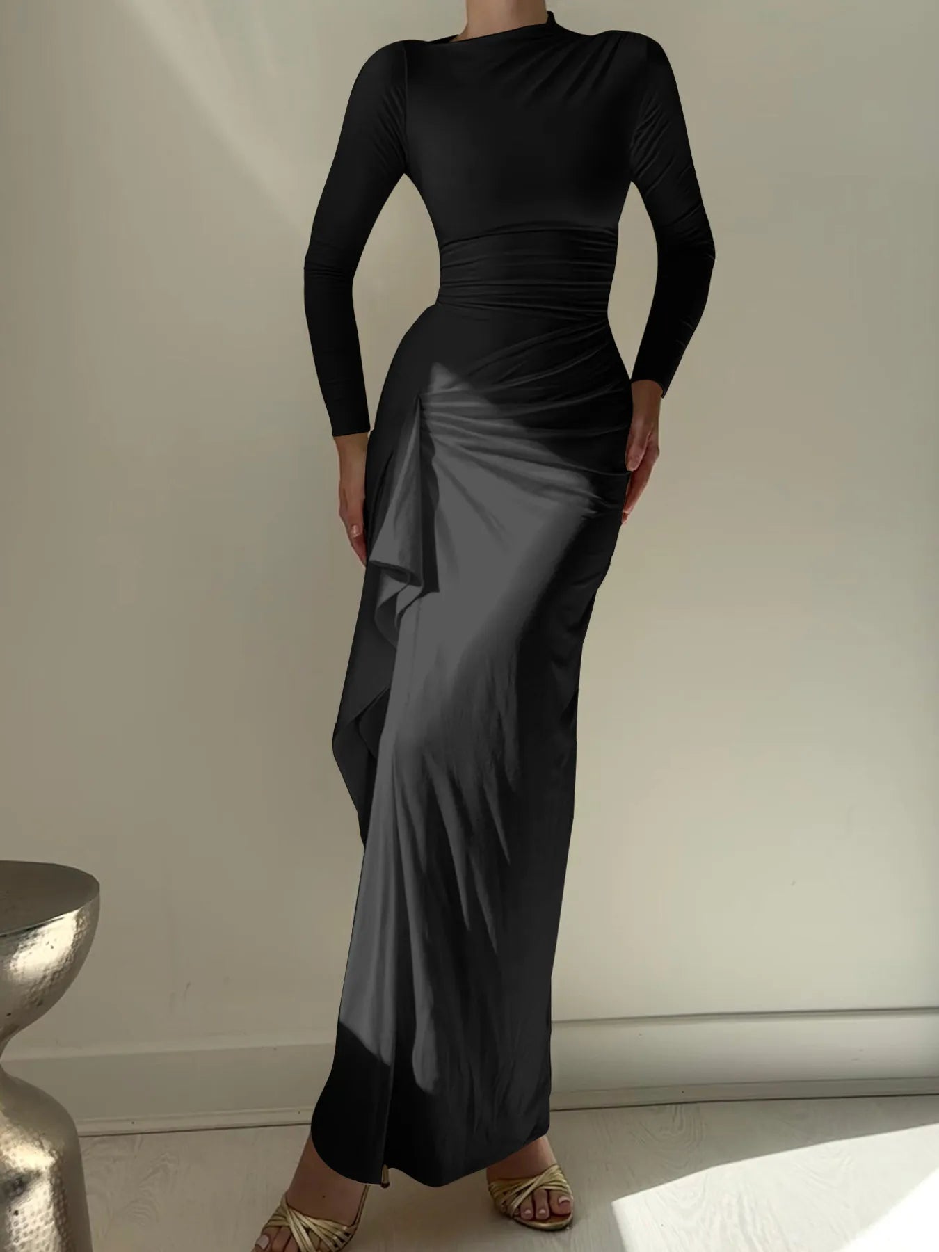 Ruched Long Sleeve Maxi Dress - Flip Flop Dynasty