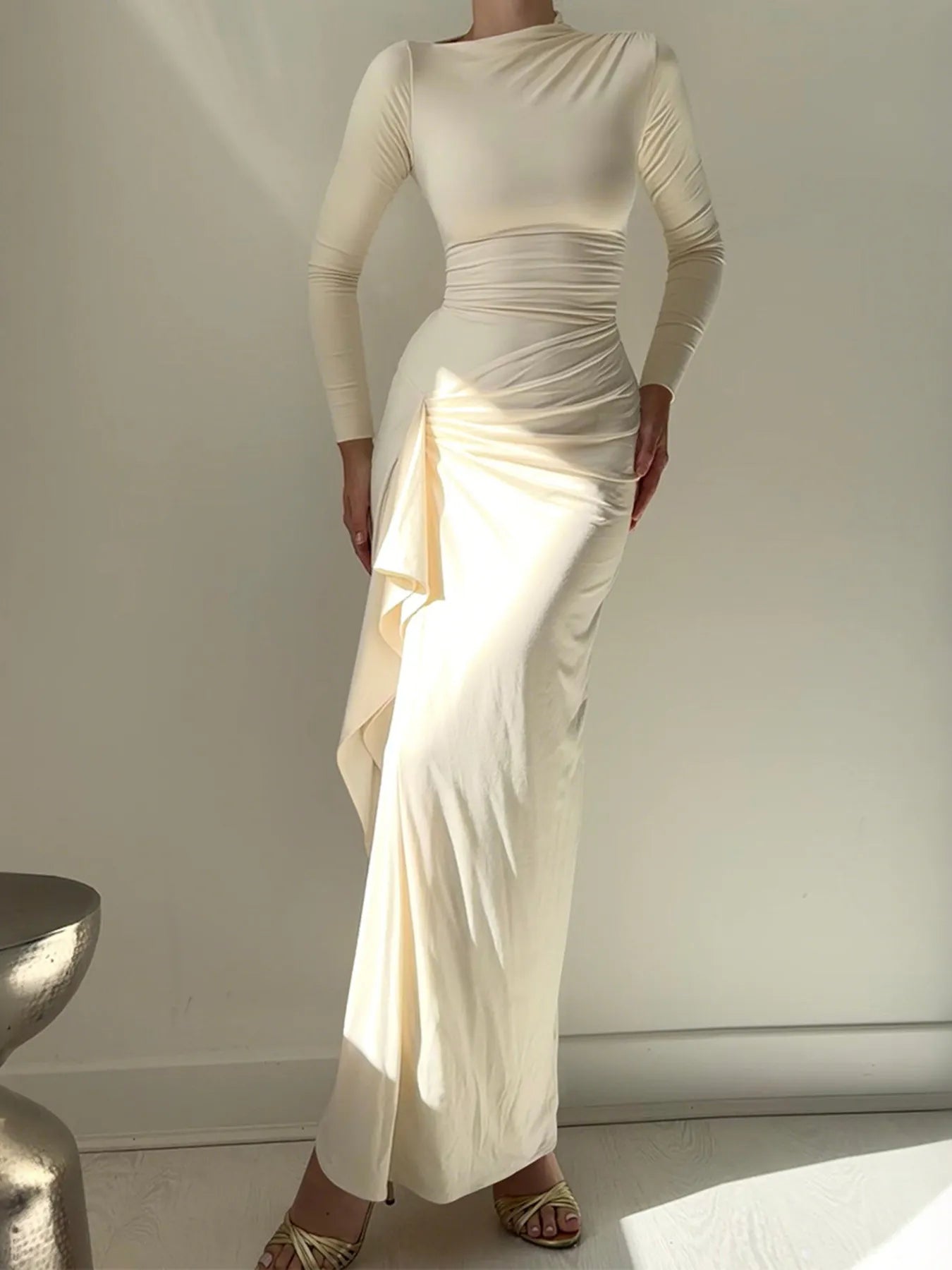 Ruched Long Sleeve Maxi Dress - Flip Flop Dynasty