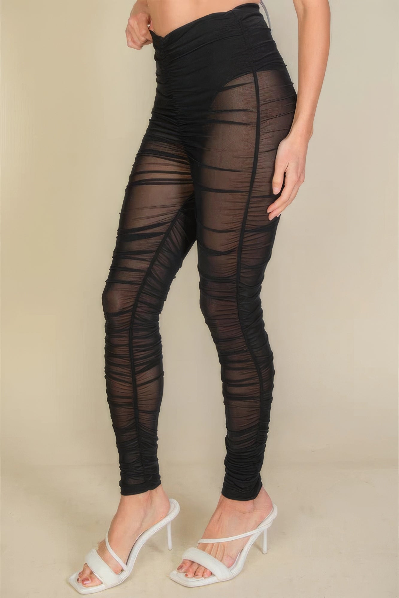 Ruched Poly Mesh Leggings - Flip Flop Dynasty