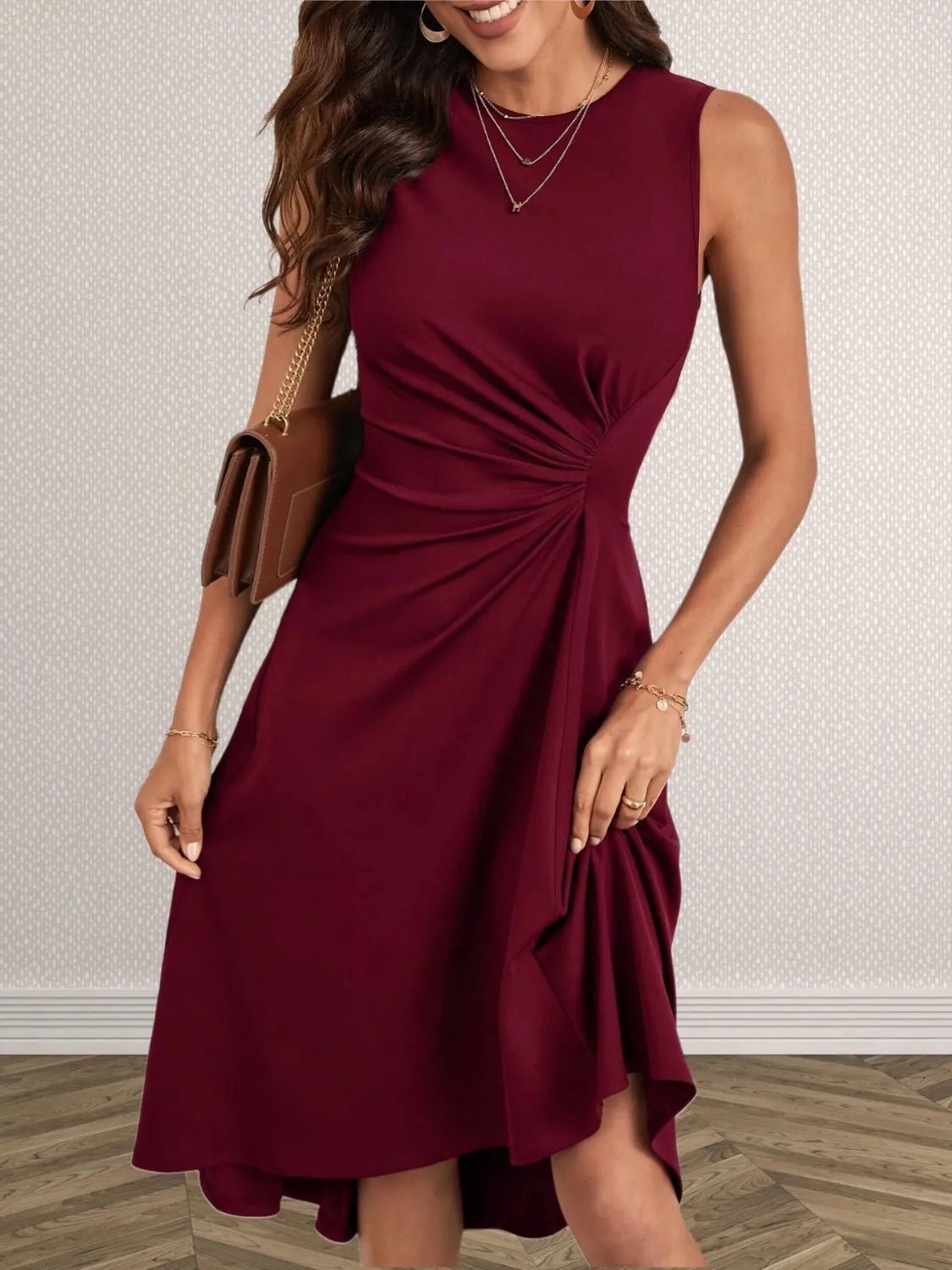 Ruched Round Neck Sleeveless Dress - Flip Flop Dynasty
