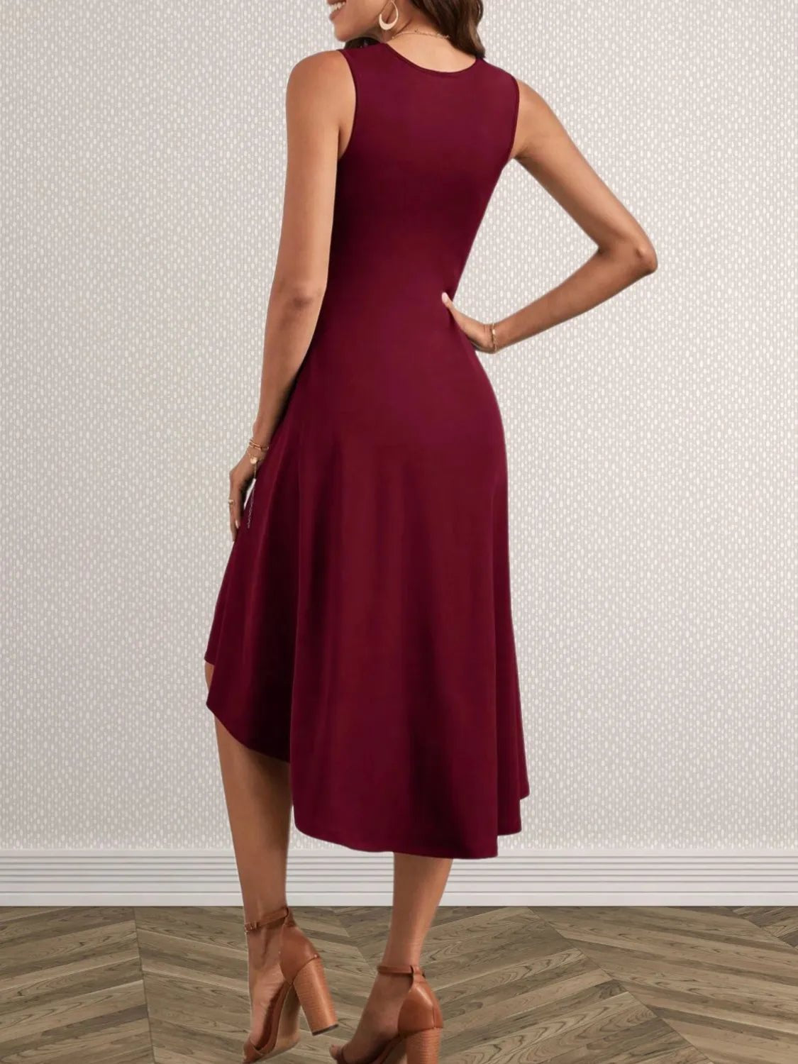 Ruched Round Neck Sleeveless Dress - Flip Flop Dynasty