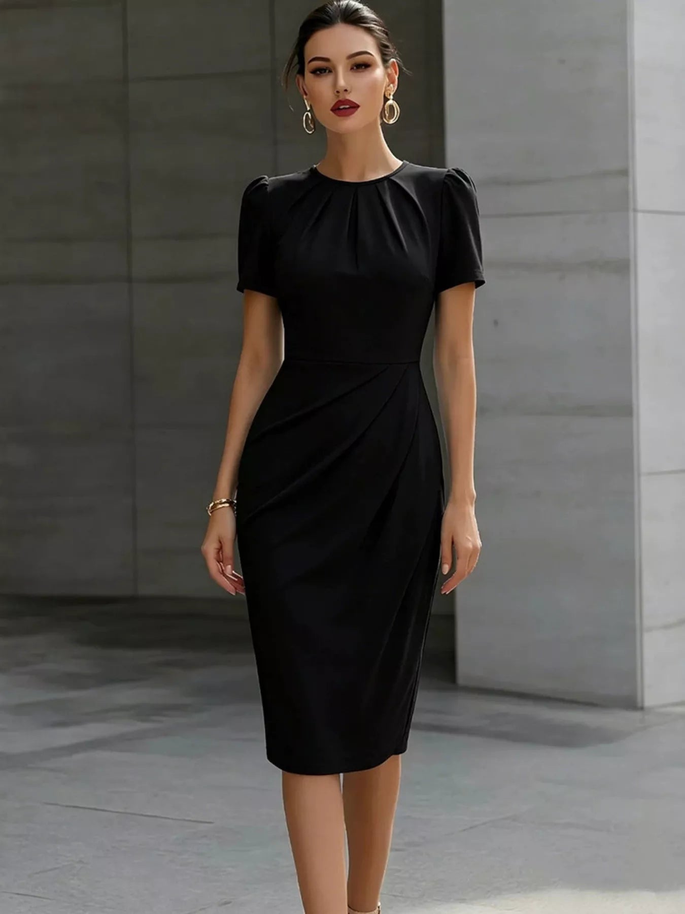 Ruched Short Sleeve Midi Dress - Flip Flop Dynasty