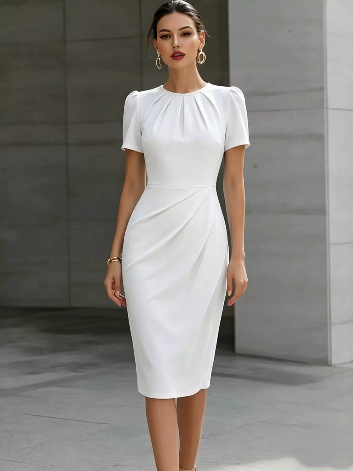 Ruched Short Sleeve Midi Dress - Flip Flop Dynasty
