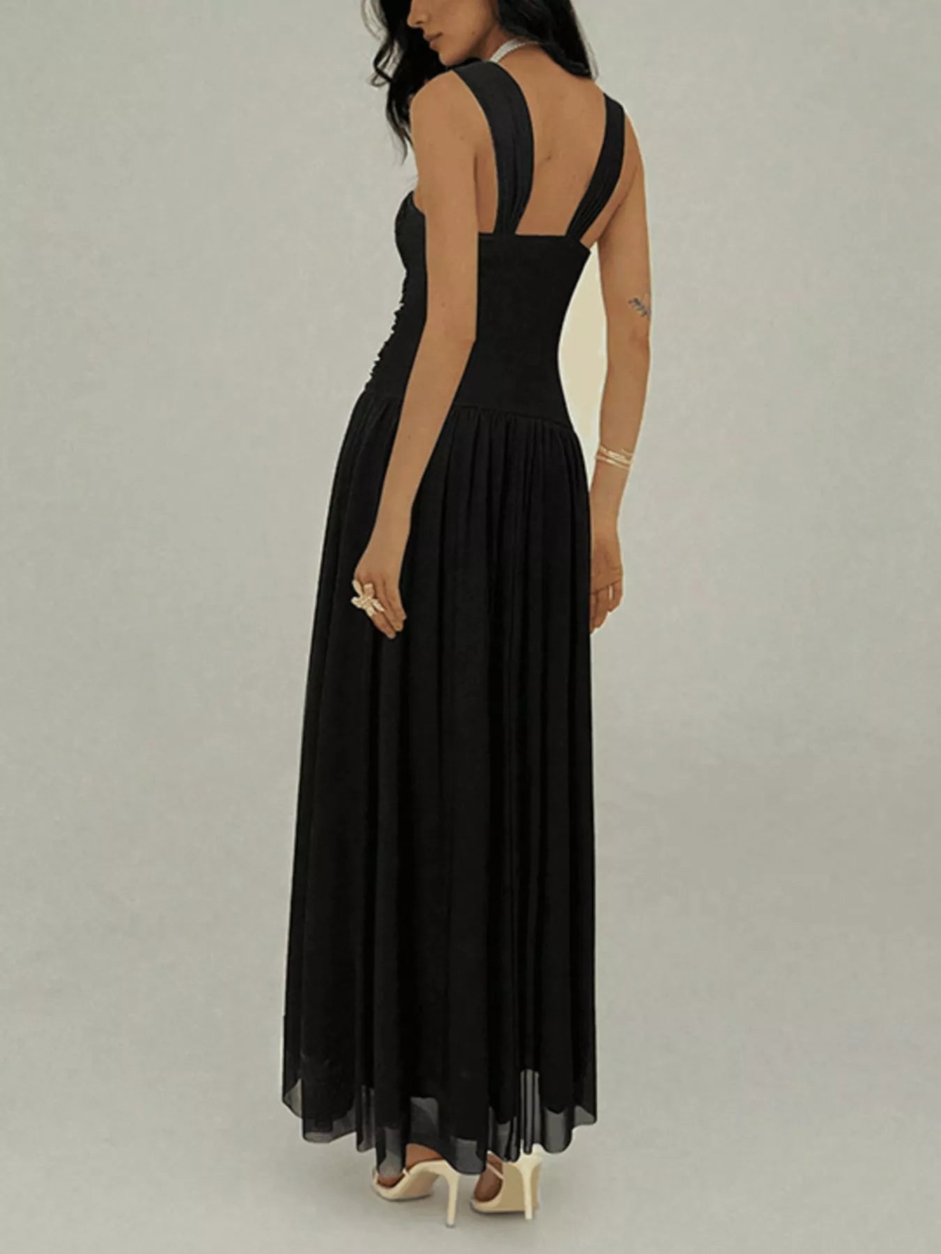 Ruched Sleeveless Maxi Dress with Embellishments - Flip Flop Dynasty
